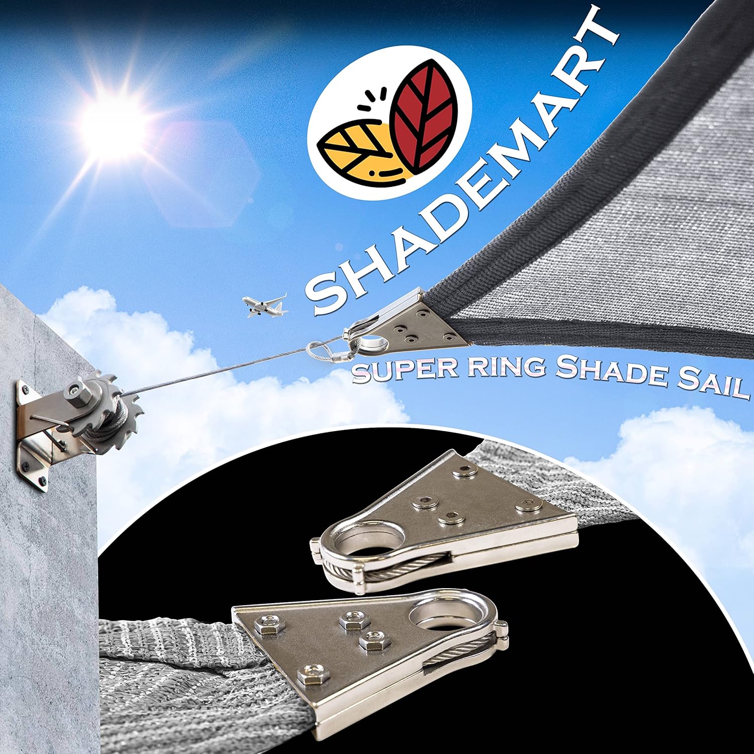 ShadeMart Super Ring – Toldo rectangular gris de 20 x 22 pies, toldo UPF50 de grado comercial, esquinas y bordes reforzados, tela de 260 GSM