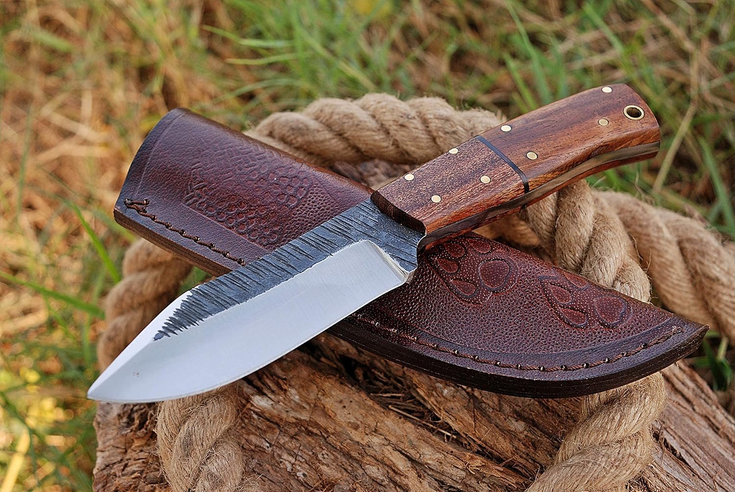 TMBrands Cuchillo de acero de alto carbono, cuchillo de bushcraft de espiga completa, cuchillo de caza, cuchillo de supervivencia, cuchillo de hoja