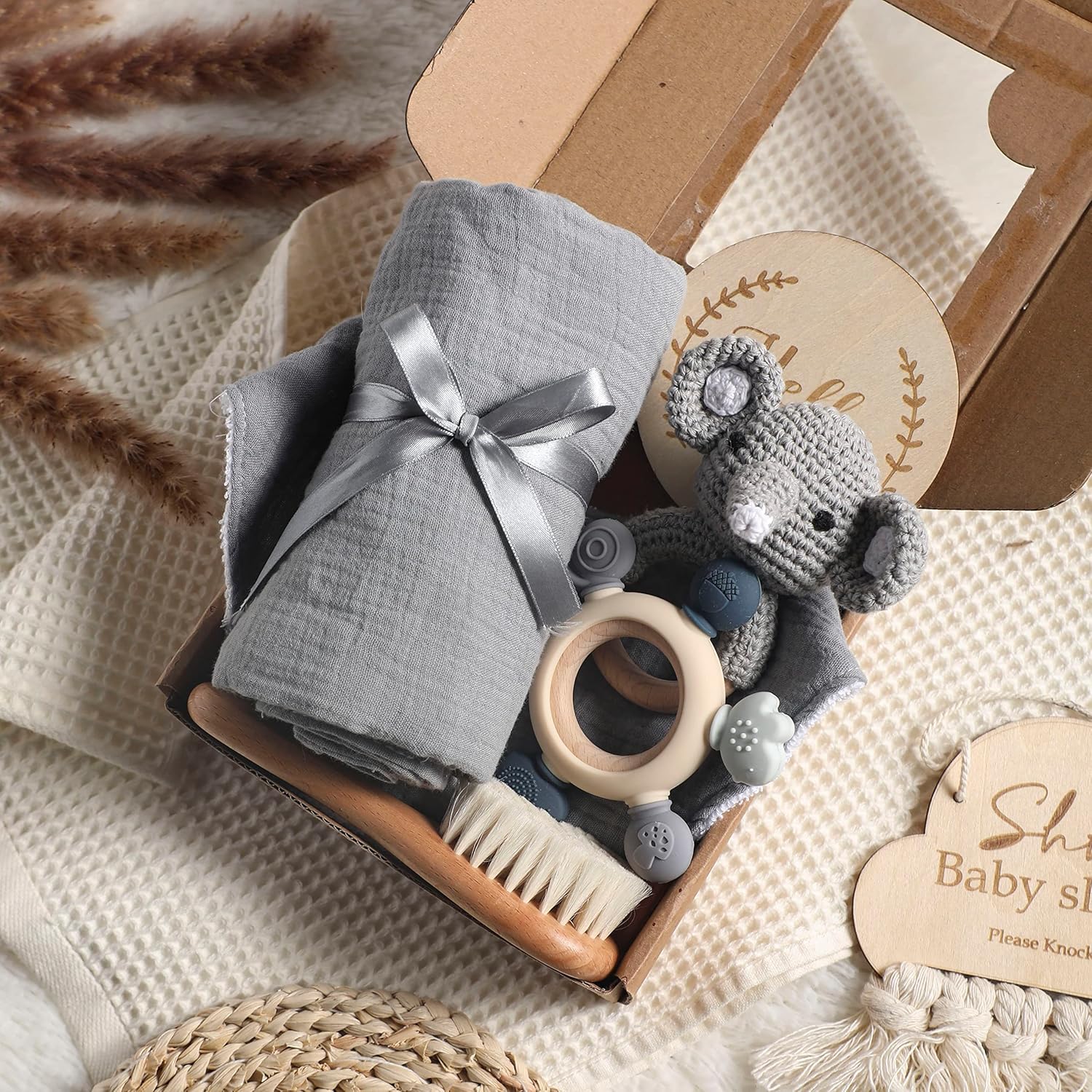 Cestas de regalo para bebé recién nacido, juego de regalos para baby shower, juego de baño para recién nacido con manta de muselina, toalla de baba,
