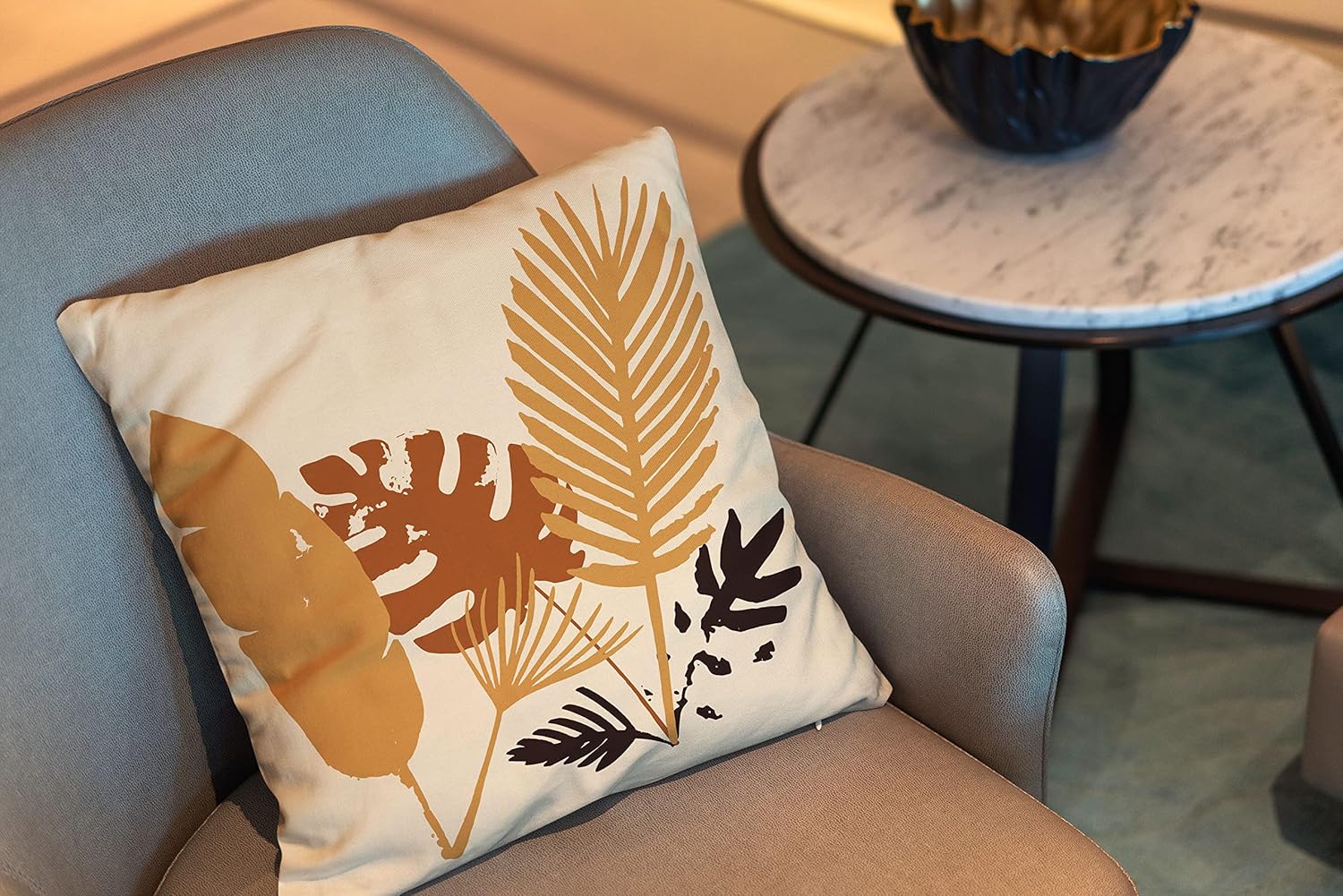Ysahome Funda de almohada con estampado digital de hojas tropicales, funda de cojín con patrones geométricos, funda de almohada exótica de hoja de