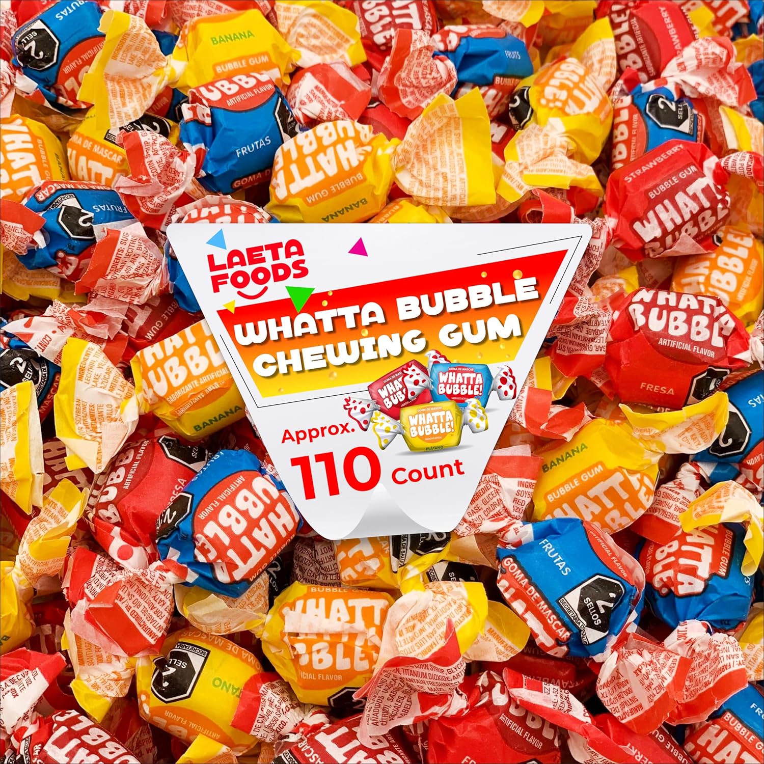 Whatta Bubble – Chicle con sabores surtidos de frutas (bolsa de 1 libra, aproximadamente 110 unidades)