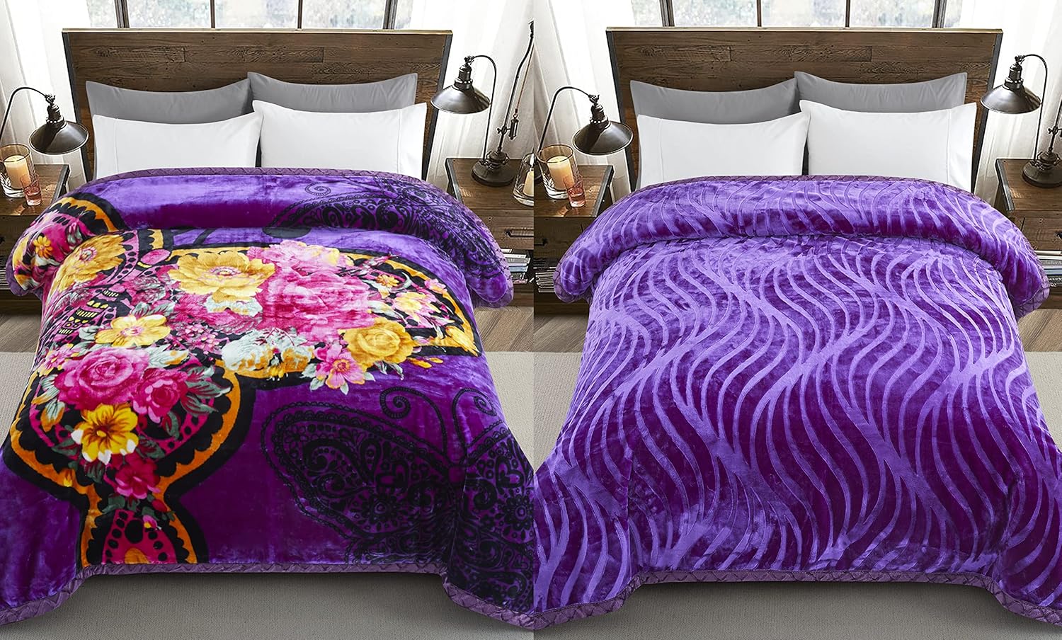 Reversible 11 LB Oversized Heavy Woven Fluffy Plush Soft Warm Korean Style Mink 2 Ply Printed Flannel Fleece Throw Raschel Blanket Embossed Solid,
