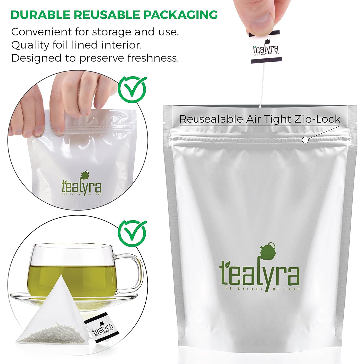 Tealyra – Gyokuro Kokyu Premium – 25 Bolsas – Té de hojas sueltas verde japonés – Bolsitas estilo pirámides