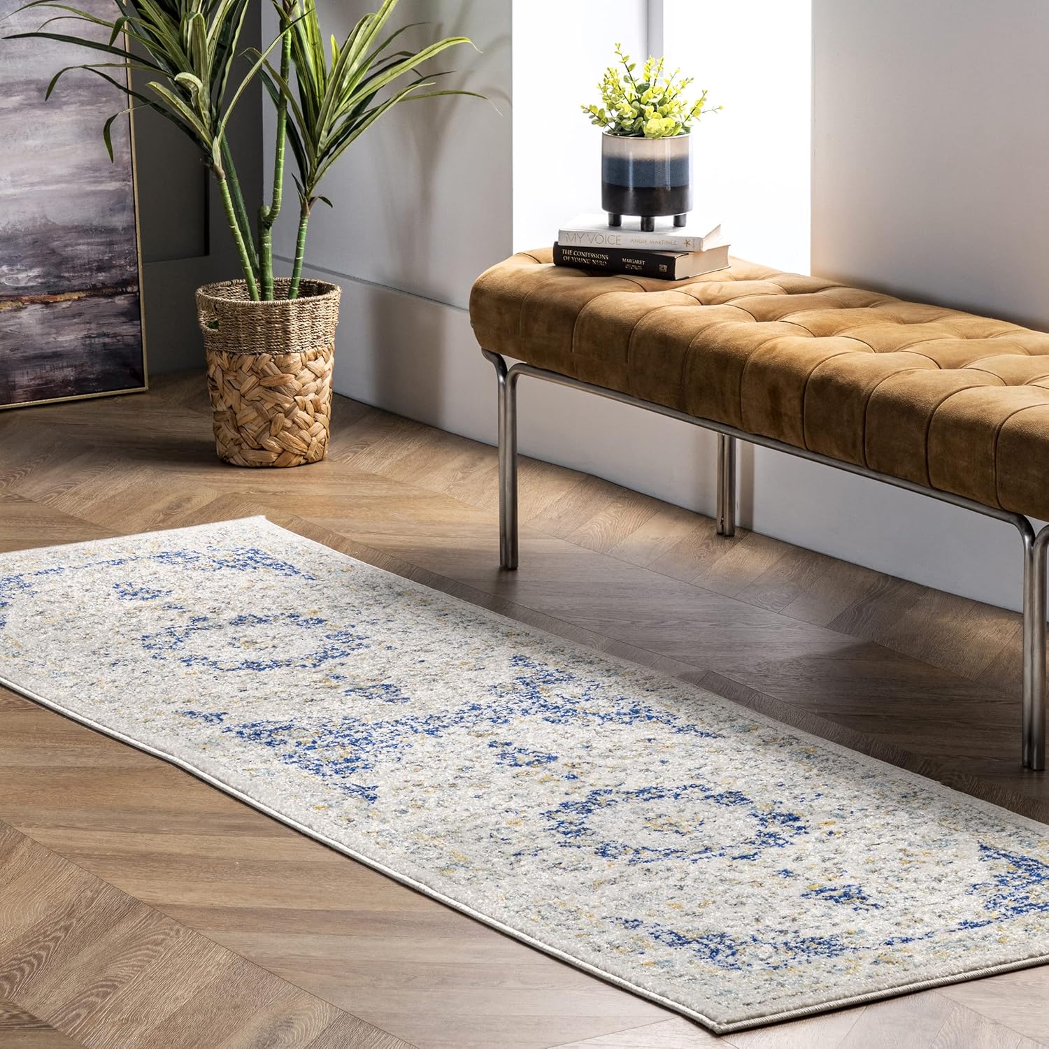 nuLOOM Verona – Alfombra de corredor, estilo persa envejecida, de 2 pies y 8 pulgadas x 20 pies, color azul