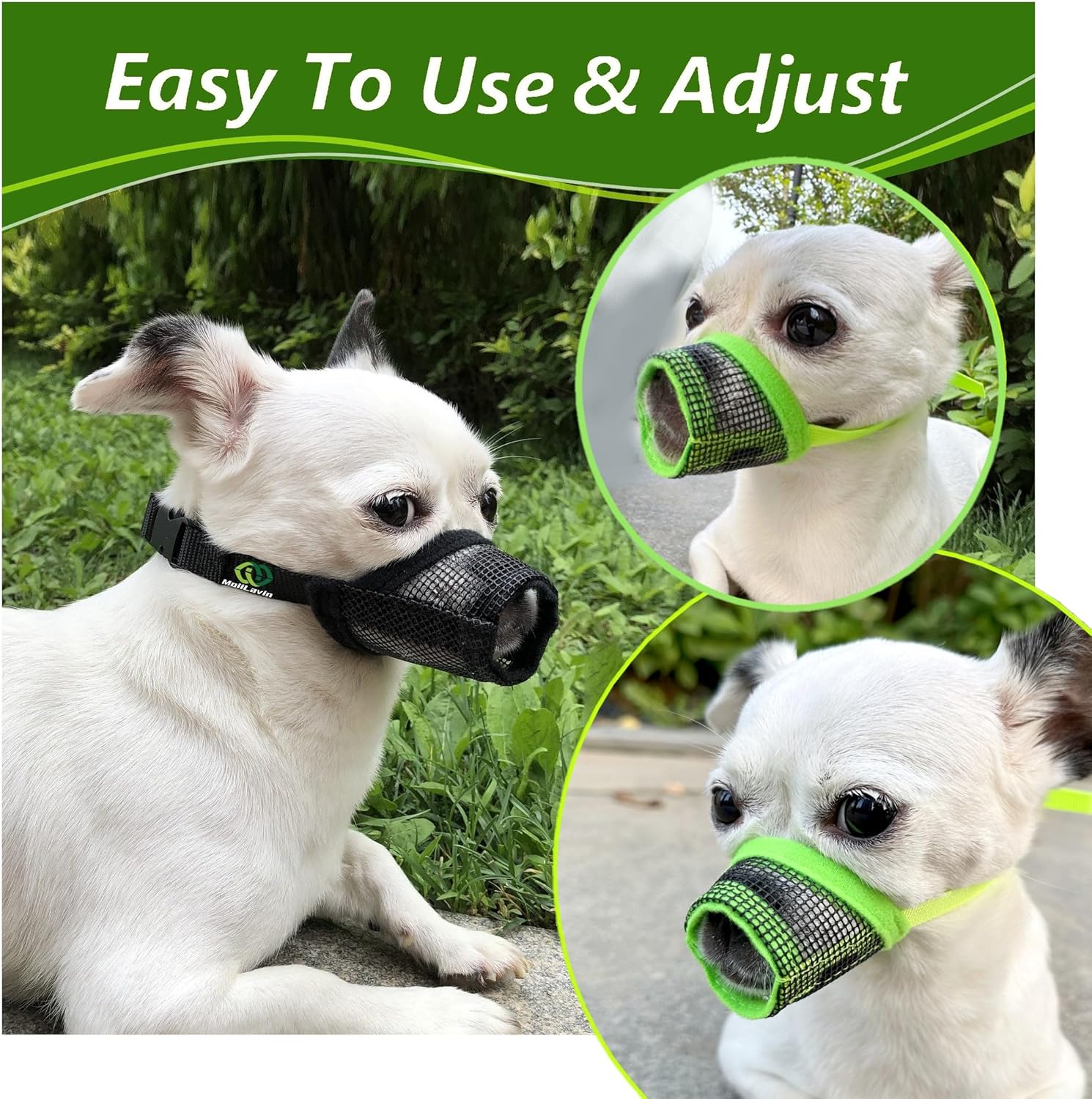 MoiiLavin Bozal para perros XS (paquete de 2) para perros pequeños con hocico largo, ajuste rápido para aseo ajustable, evita que muerdan, ladren y