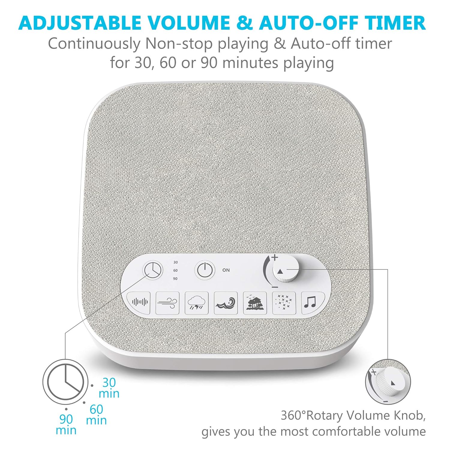 Máquina de sonido de ruido blanco con sonidos naturales, cargador de salida USB, volumen ajustable, conector para auriculares y temporizador de