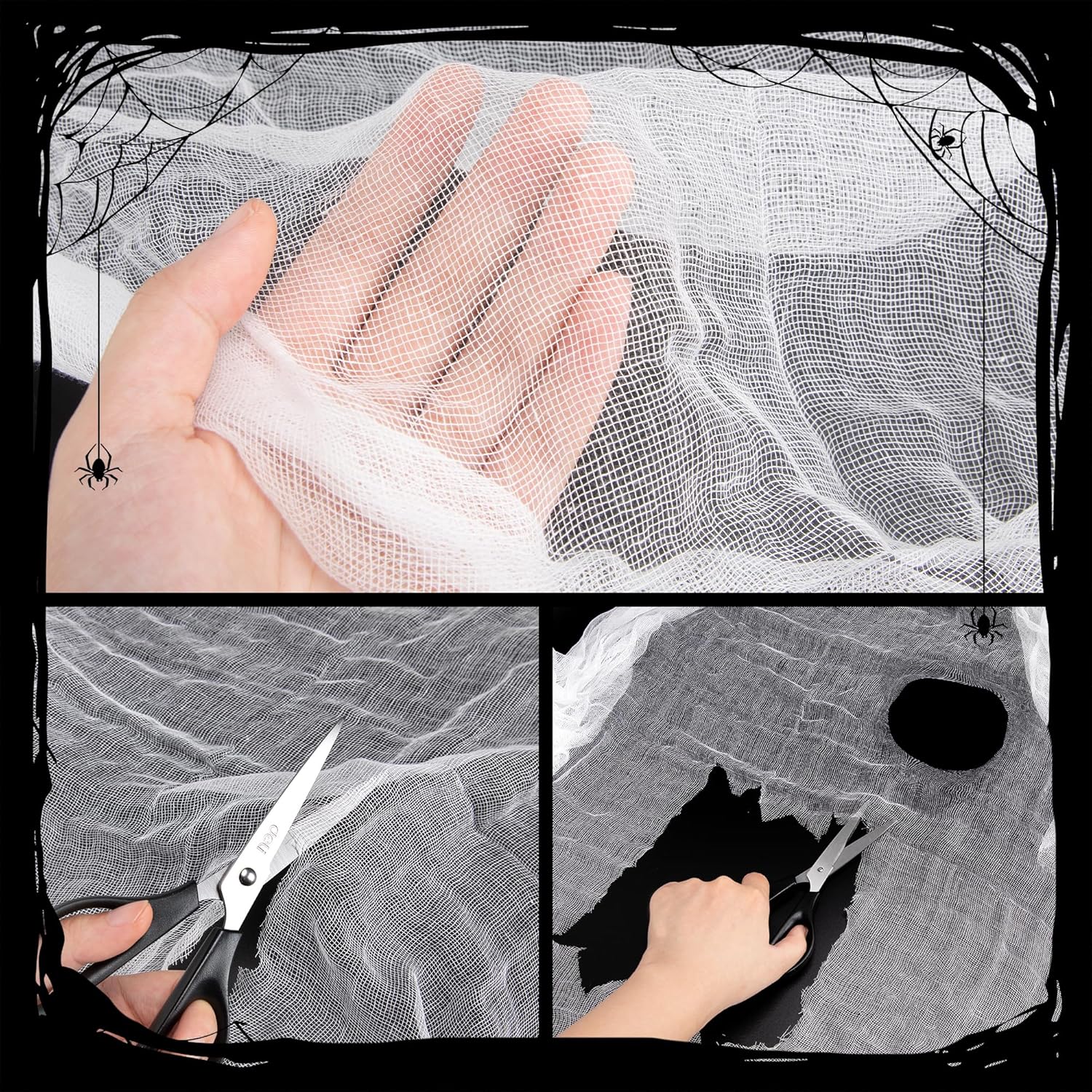 Paño espeluznante para decoración de Halloween, 36 x 360 pulgadas, paño de queso blanqueado absorbente para decoración de eventos, también para