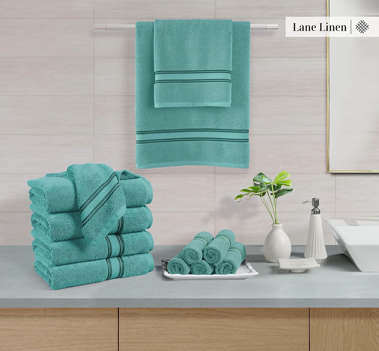 LANE LINEN – Juego de 18toallas de lujo de 100% algodón, toallas de baño de secado rápido, supersuaves y muy absorbentes, 6toallas de baño, 6toallas