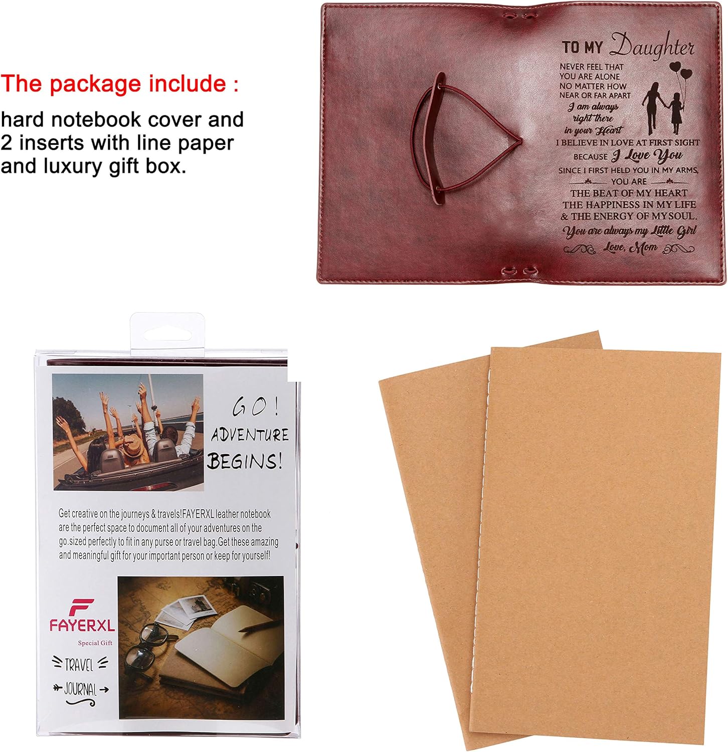 Diario para hija de parte de mamá, de piel, con forro para libreta inspiradora, diario personalizado, ideas de regalo para hija, regalo de regreso a
