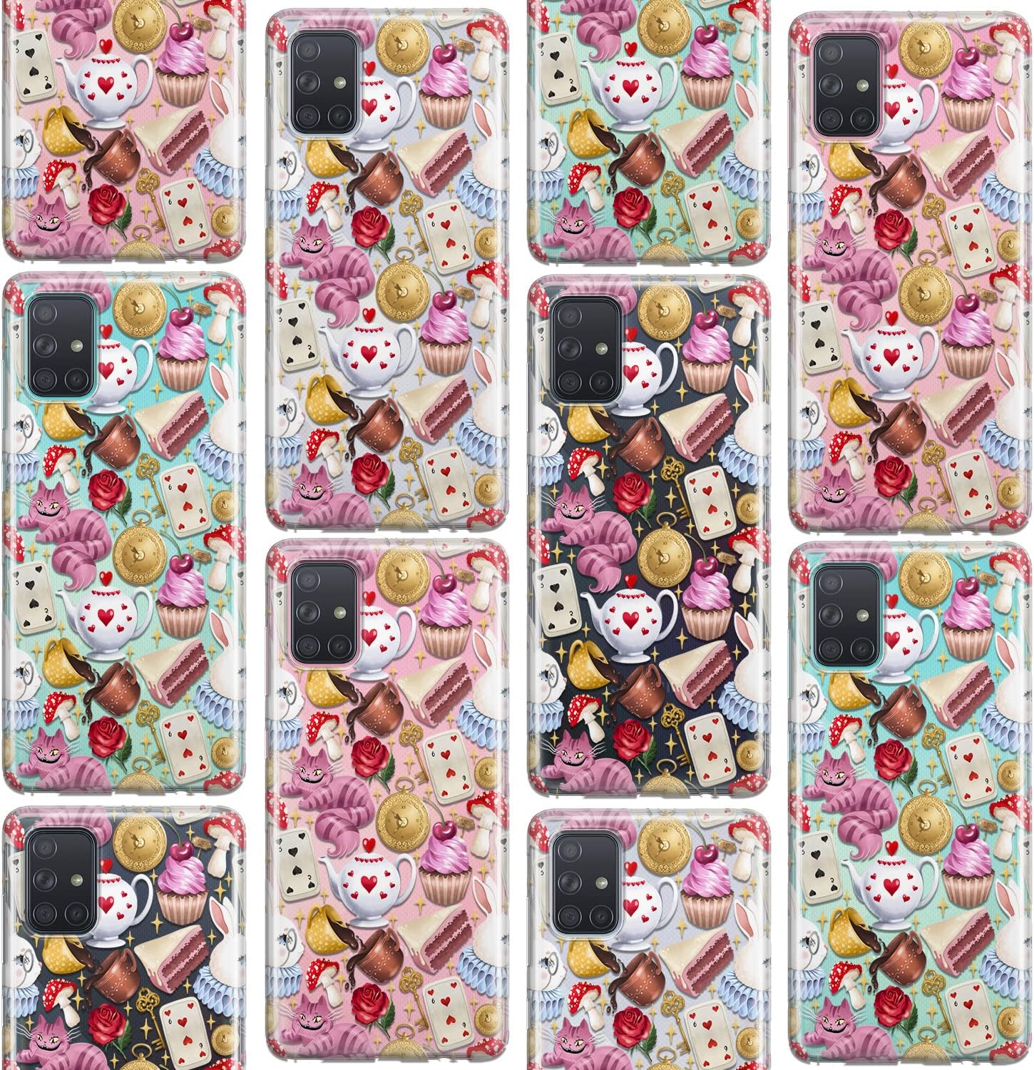 Cavka Funda de teléfono compatible con Samsung Galaxy A73 A72 5G A71 A70 A52 A42 A32 A20s A11 A02 lindo diseño delgado Alicia en el país de las