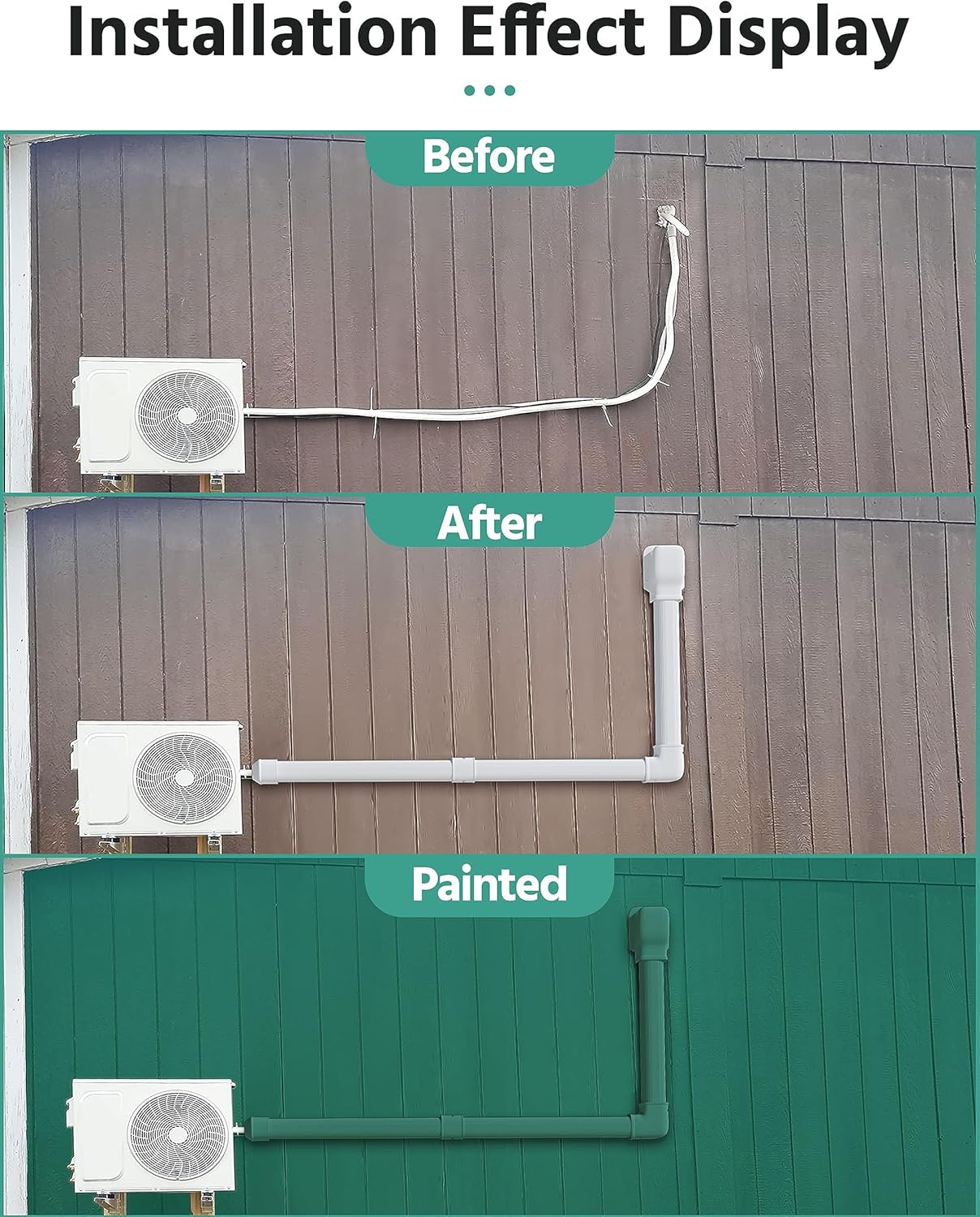mensaosao Codo plano de 90 de ancho de 3 pulgadas, cubierta de curva de nivel, juego de cubierta decorativa de PVC, accesorios para acondicionadores