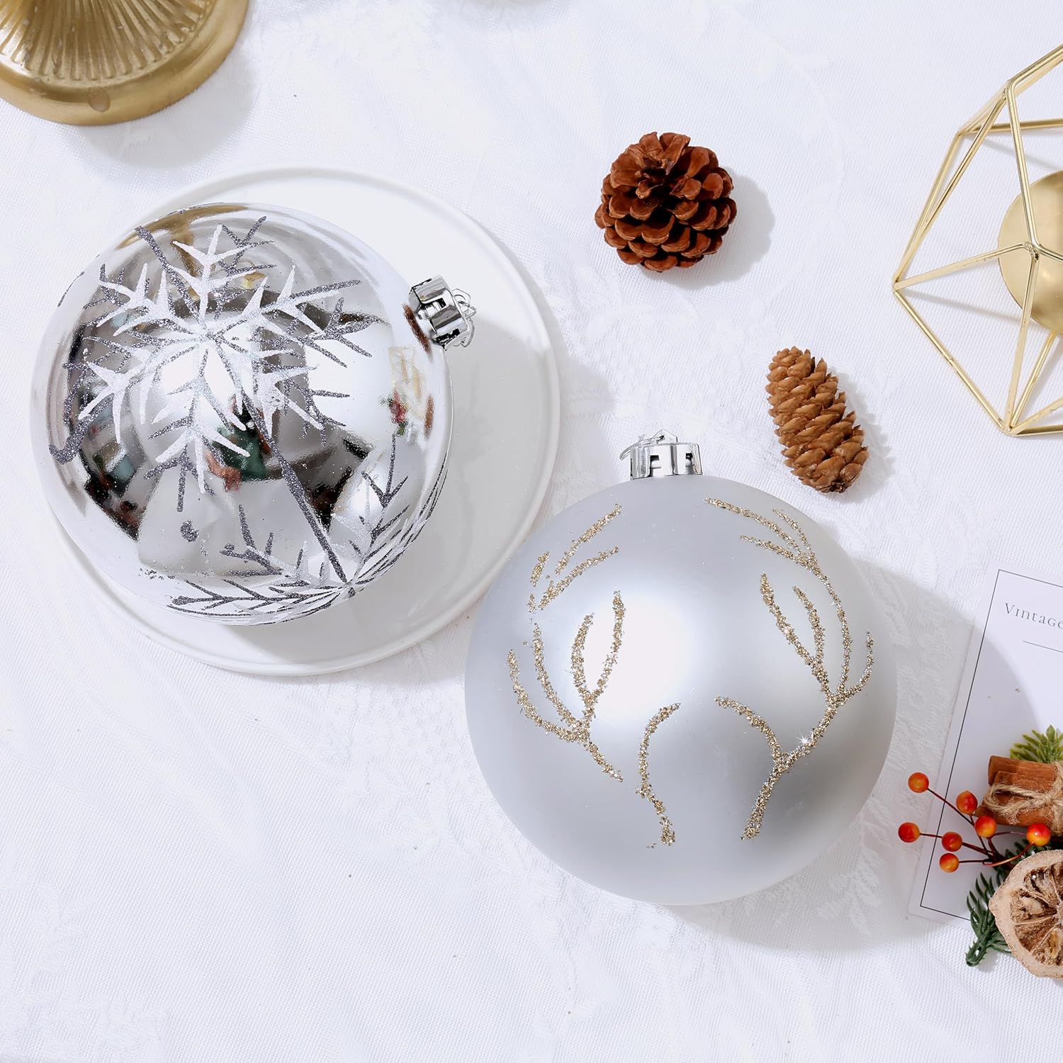 Bolas de adorno de Navidad, bolas de pintura extra grandes, juego de 2 piezas de 6 pulgadas para colgar en el árbol (plateado)
