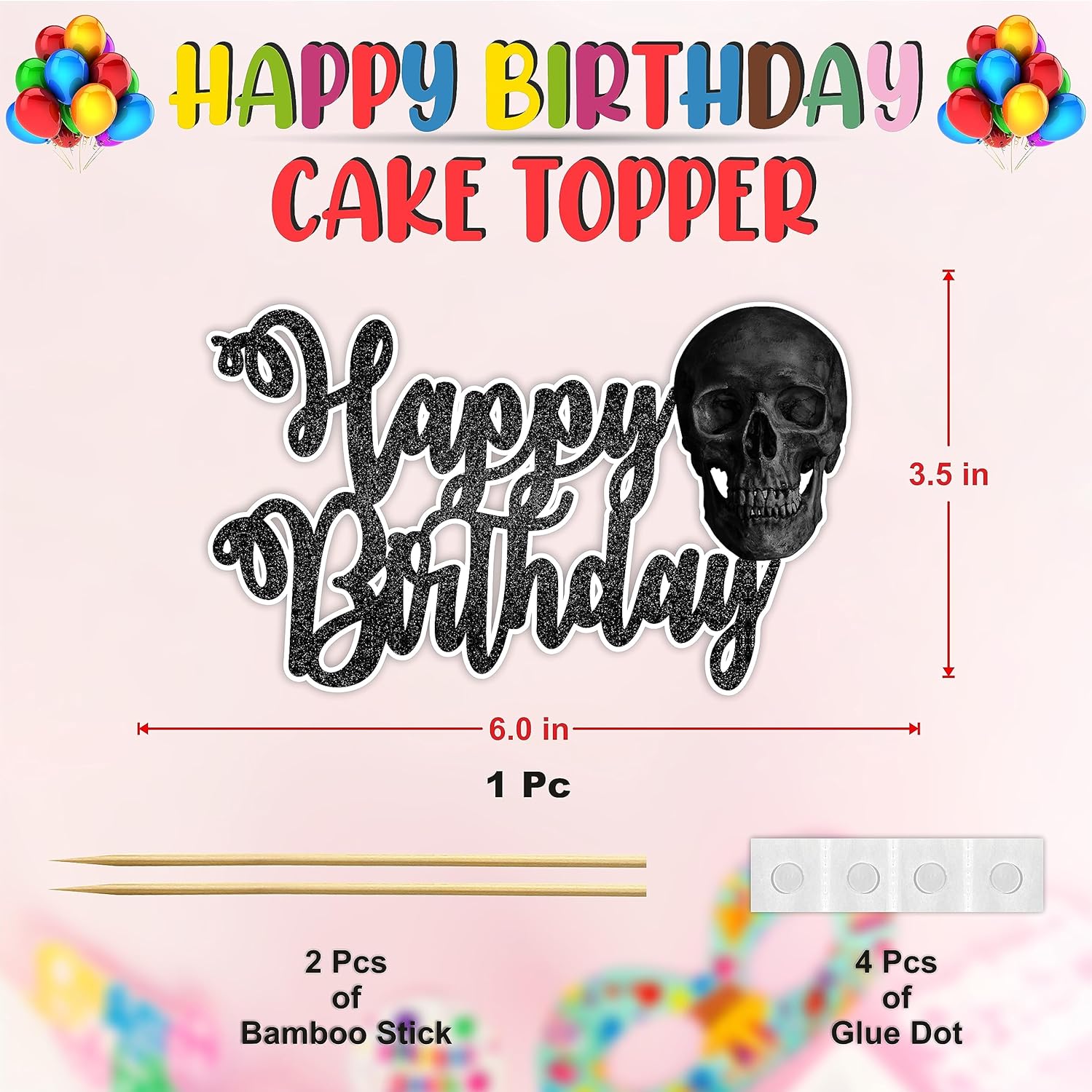 Seyal Decoración para pastel de feliz cumpleaños con calavera