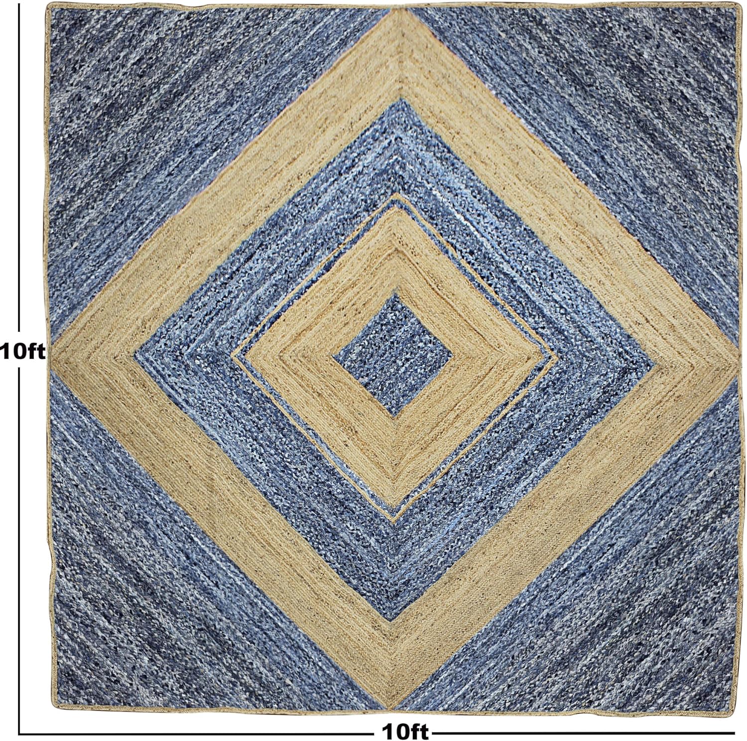 Collection – Alfombra rectangular de 6 x 9 pies, alfombra trenzada azul de algodón y yute, alfombra geométrica kilim para interiores y exteriores,