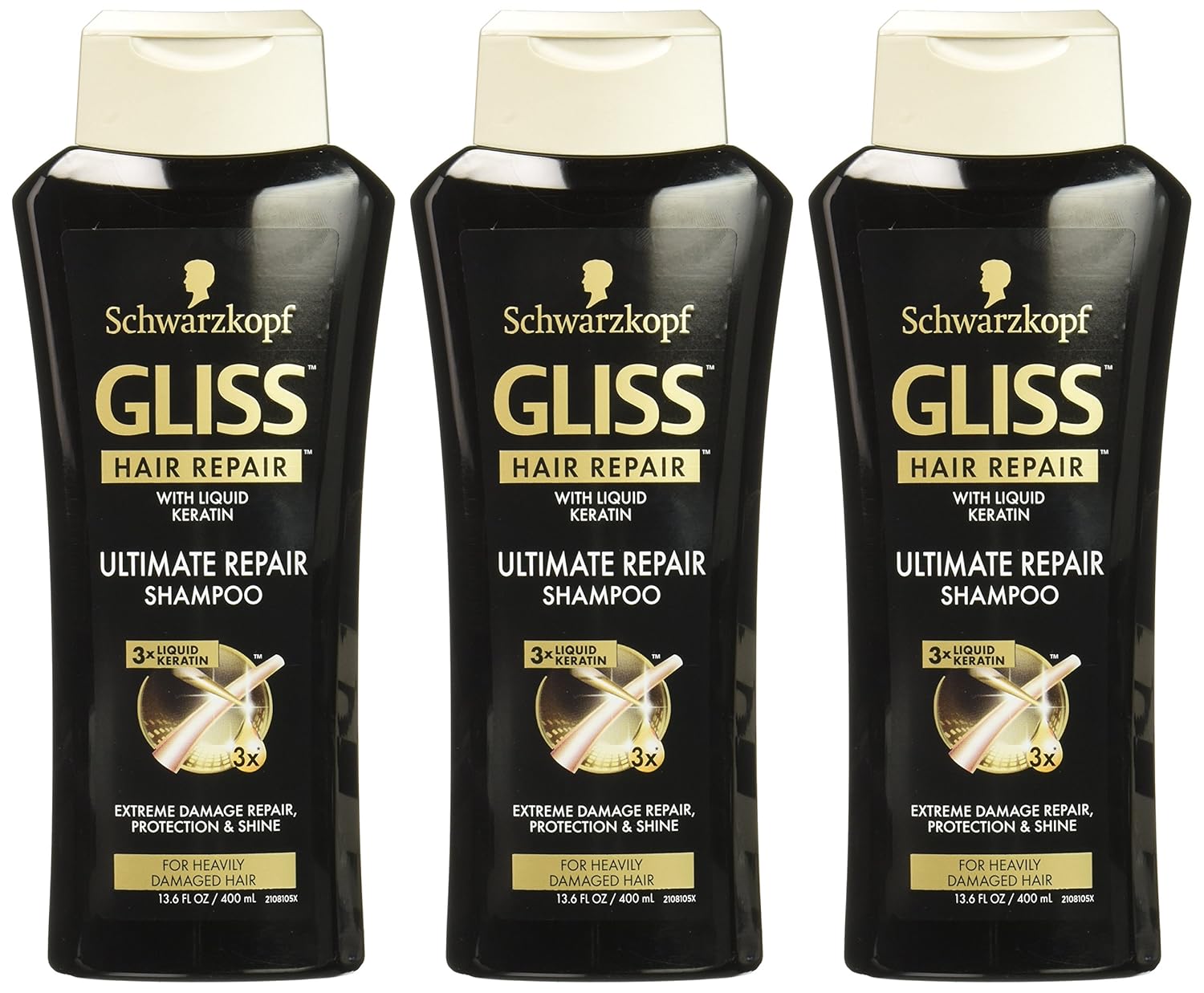 GLISS Champú reparador de cabello, reparación definitiva para cabello muy dañado, 13.6 onzas (paquete de 3)
