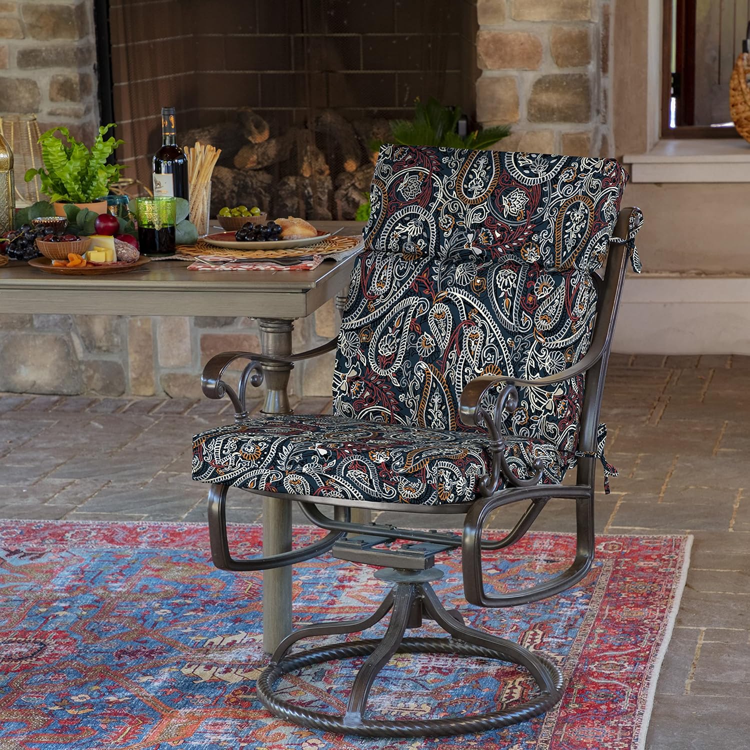 Arden – Cojín para sillas de exteriores, 21 x 20 pulgadas, a prueba de lluvia y resistente a la decoloración, diseño estampado de cachemira azul