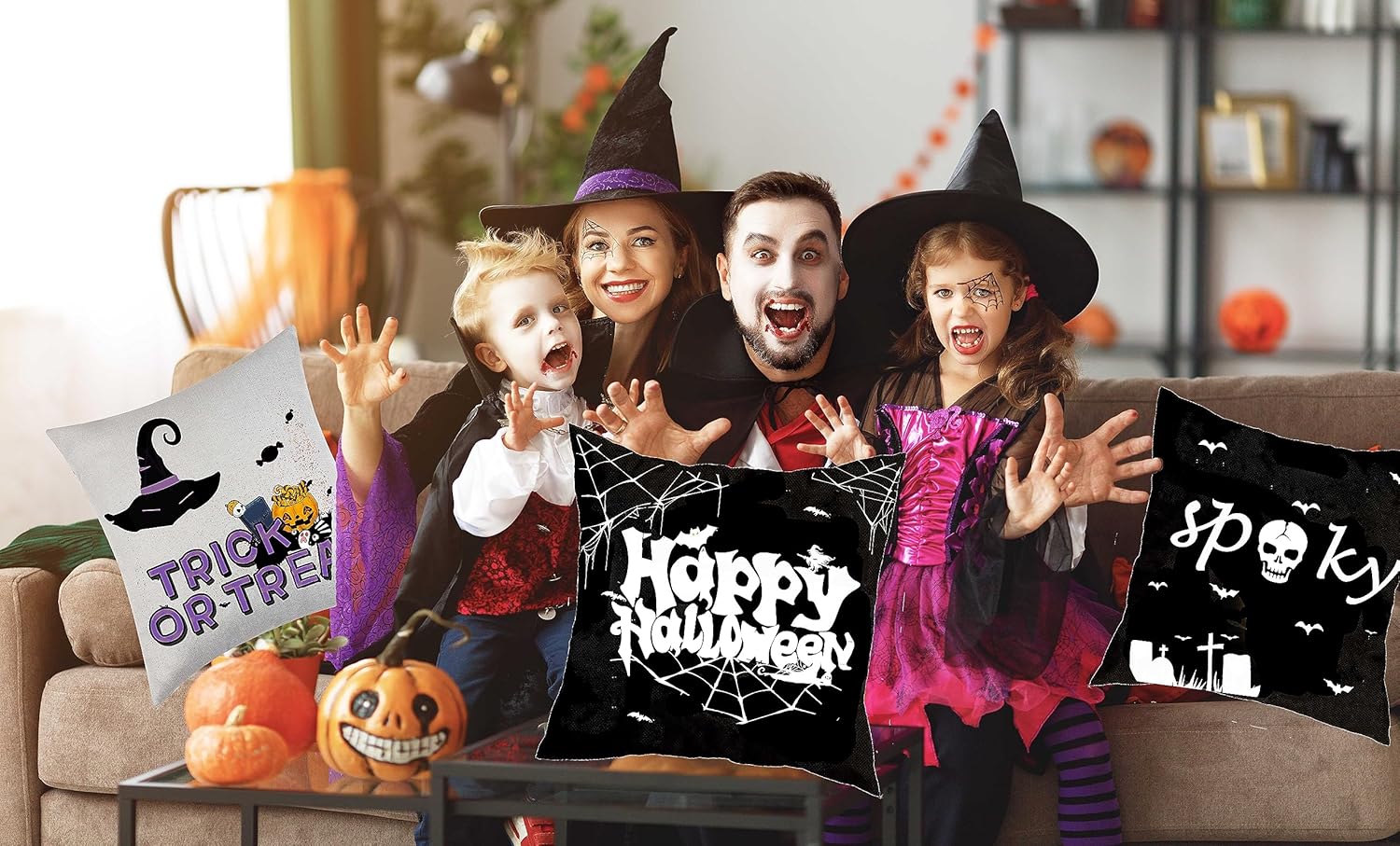 Juego de 4 fundas de almohada de Halloween de 18 x 18 pulgadas para decoración de Halloween, decoración de interiores y exteriores, suministros de