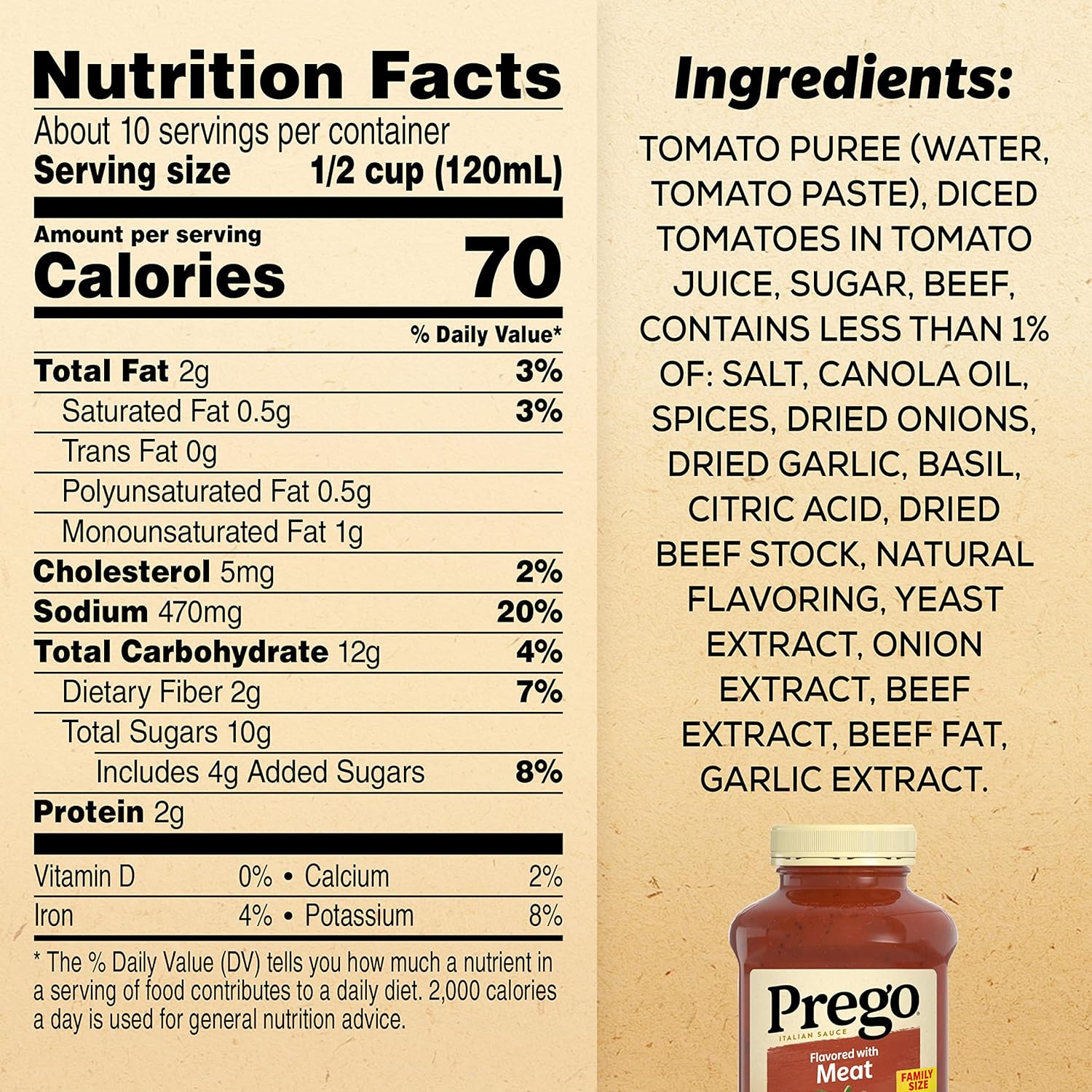 Prego Salsa italiana de pasta de tomate aromatizada con carne, tarro de 45 onzas