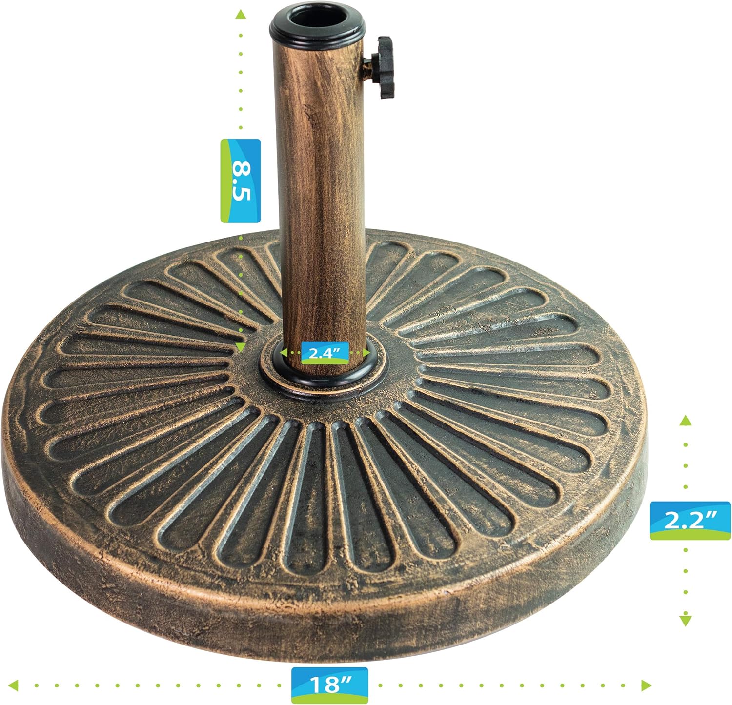Patio Premier 812006BR – Soporte para paraguas compuesto Weston de 26 libras, 18 pulgadas, color bronce
