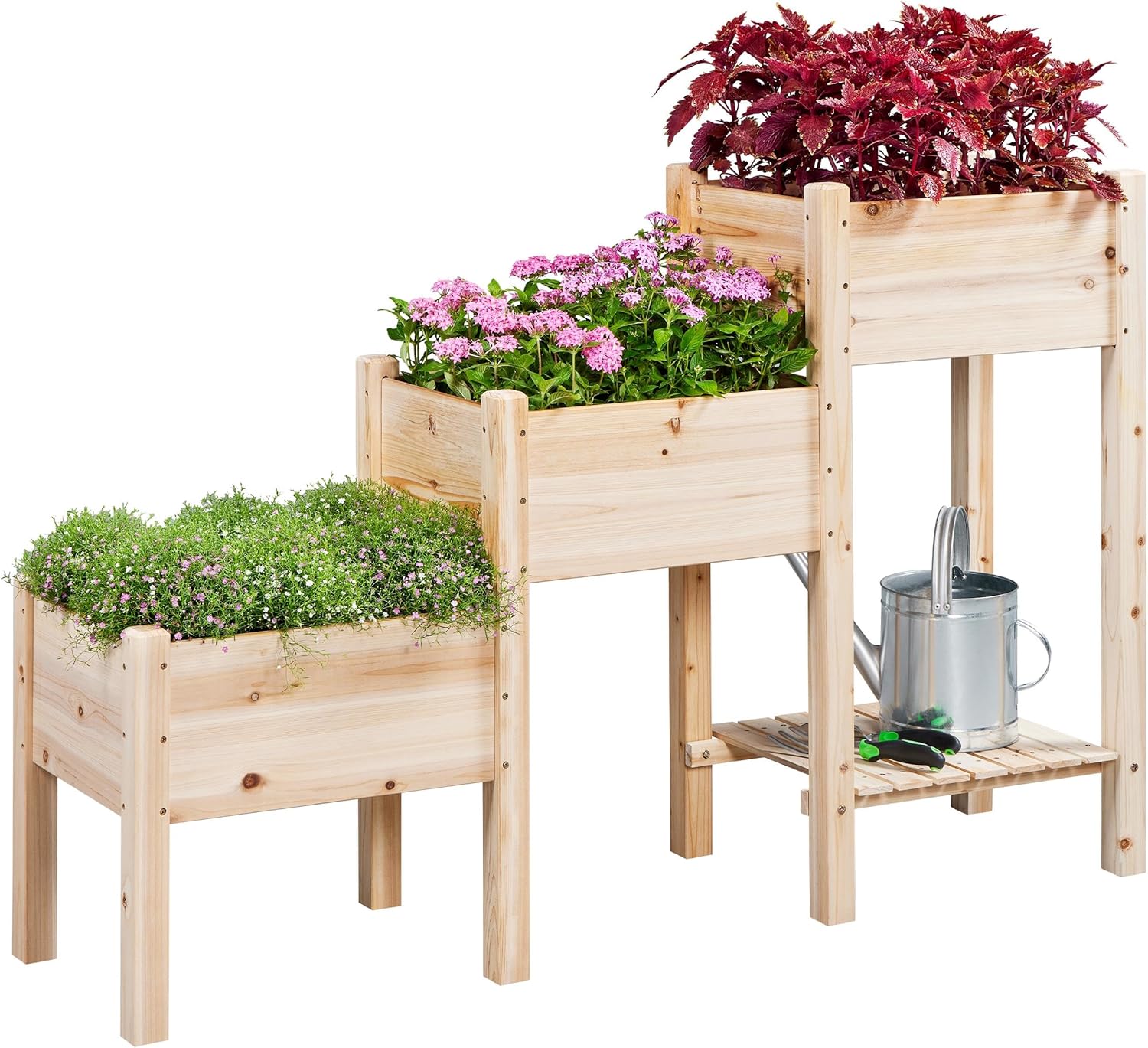 Yaheetech 1 maceta vertical de jardín elevada de madera de abeto de 3 niveles para plantas, verduras, jardinería al aire libre independiente,