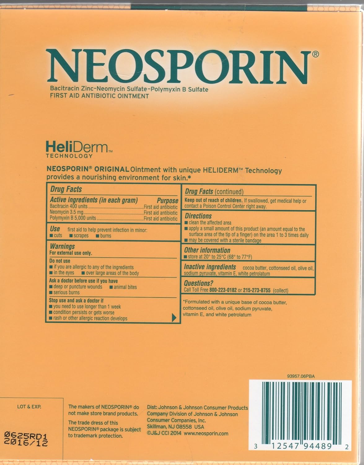 Pomada antibiótica de primeros auxilios de Neosporin, original, 3 unidades