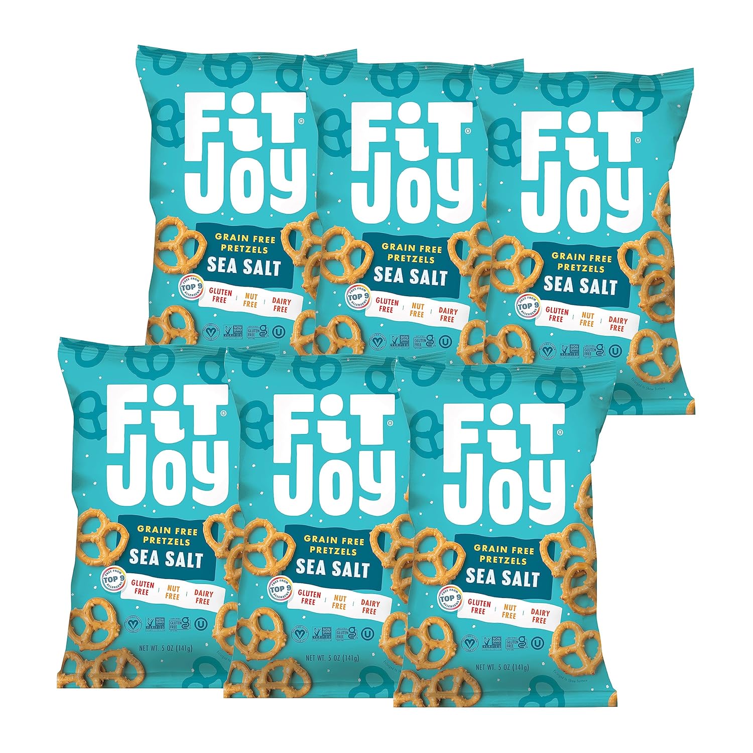 FitJoy Pretzels sin gluten, giros de sal marina, sin granos aperitivos sin gluten con crujiente crujiente hecho en EE. UU. – Sin nueces, sin OMG,