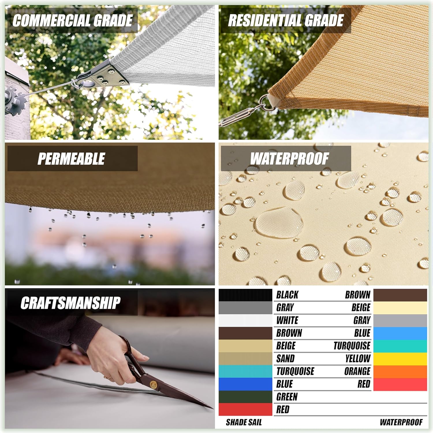 ColourTree TAPS9.5 – Toldo cuadrado impermeable, parasol de tela con 95% de bloqueo de rayos UV y resistente al agua, para patio, jardín o cochera