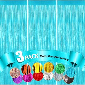 Fannev Cortina de flecos iridiscentes color azul cielo metálico, 3.3 x 8.2 pies, paquete de 3, serpentinas iridiscentes, decoraciones de fiesta Fannev Cortina de flecos iridiscentes color azul cielo metálico, 3.3 x 8.2 pies, paquete de 3, serpentinas iridiscentes, decoraciones de fiesta