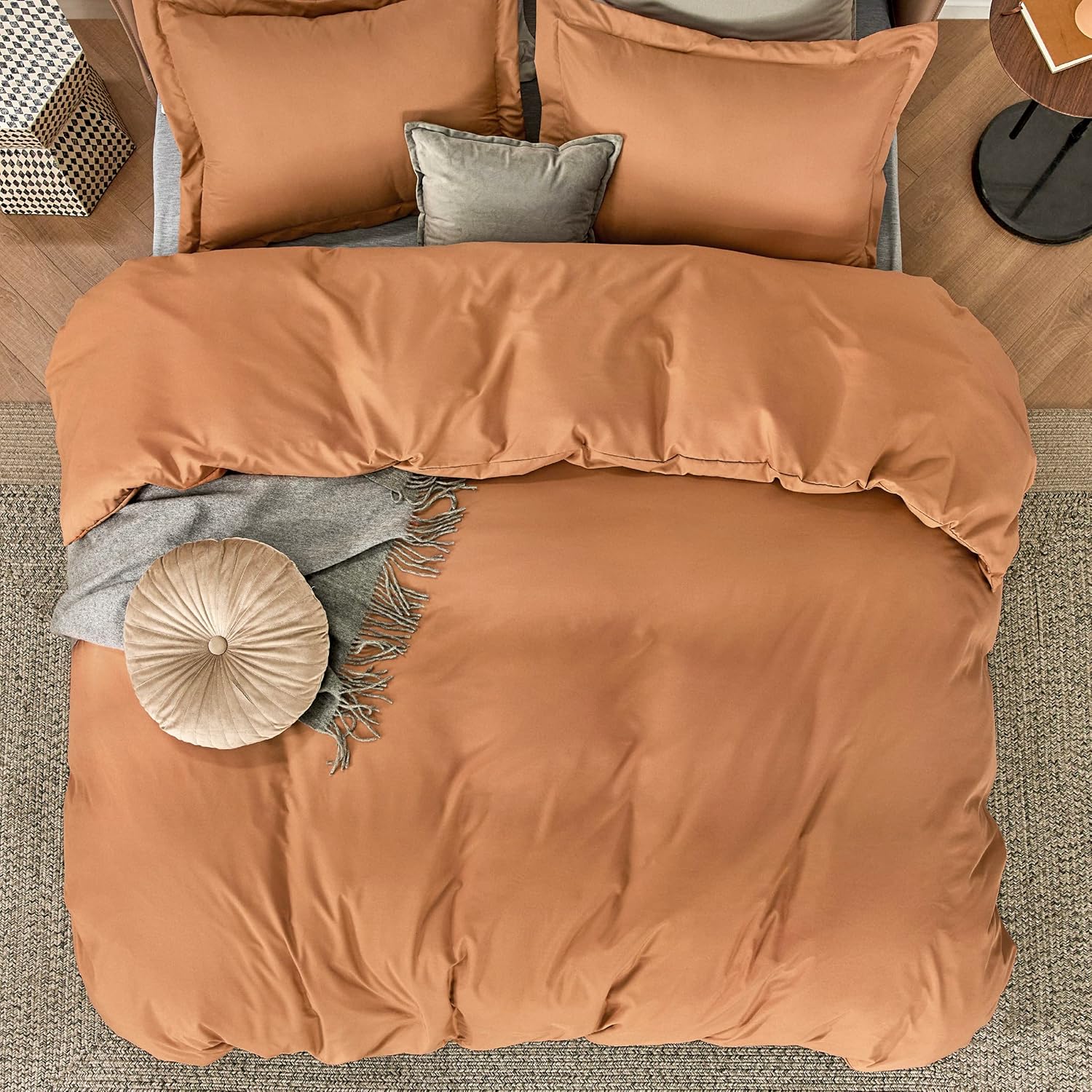 Bedsure Funda de edredón individual o individual XL, suave microfibra cepillada, niños, 2 piezas 1 funda de edredón color naranja quemado (68 x 90