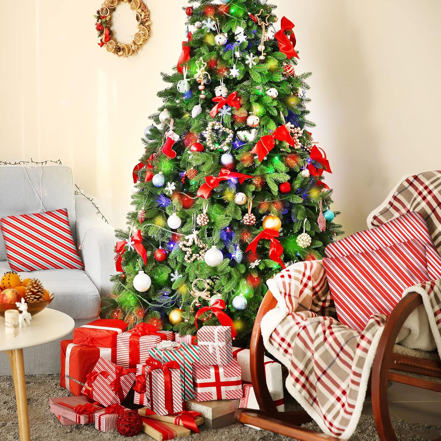 10 paquetes de tela de Navidad para coser, tela de algodón roja y verde, tela de impresión de bastón de caramelo cuadrado para costura de retazos,