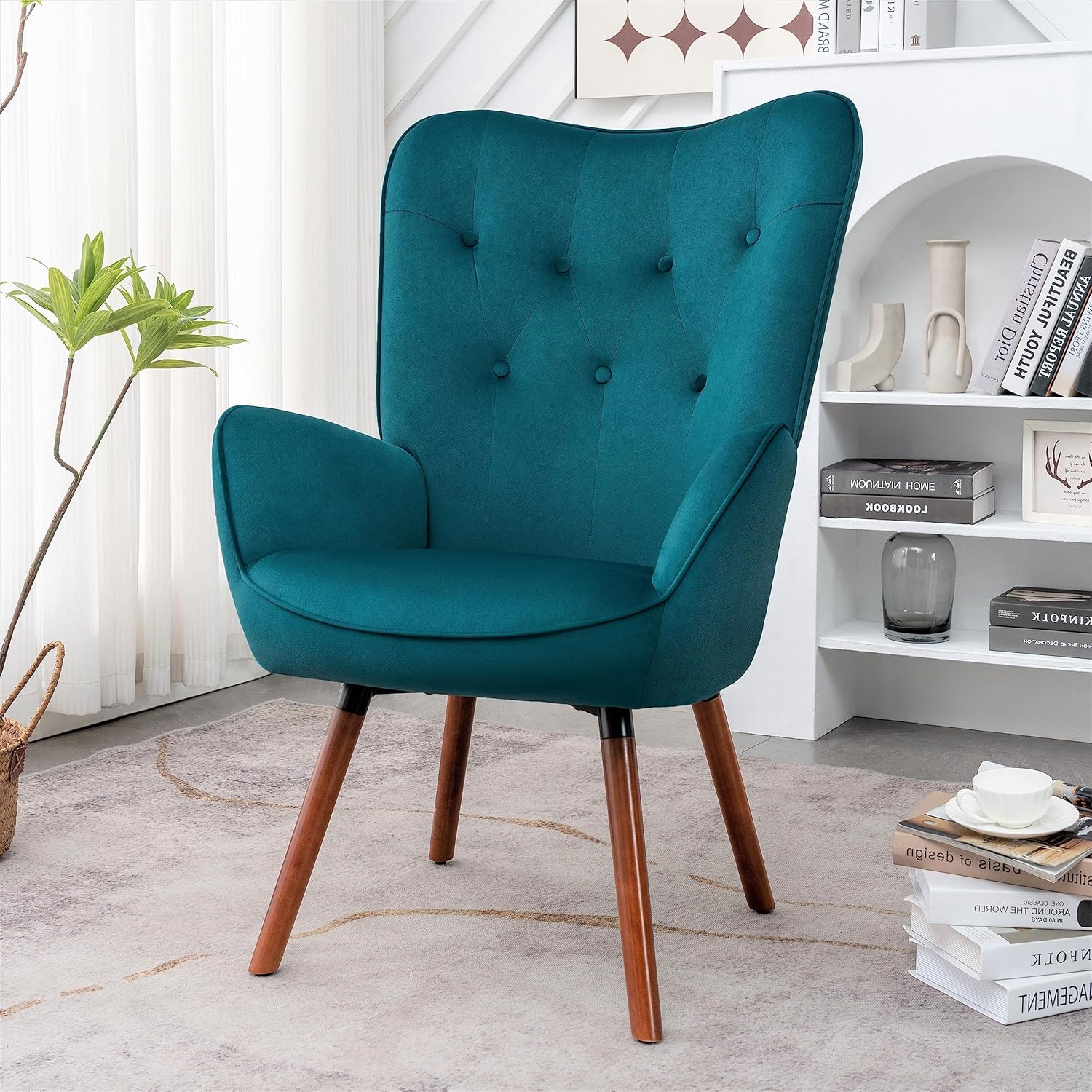 Sillas elegantes con brazos decorativos para sala de estar, dormitorio u oficina en casa, sillón de mediados de siglo con botones con diseño de