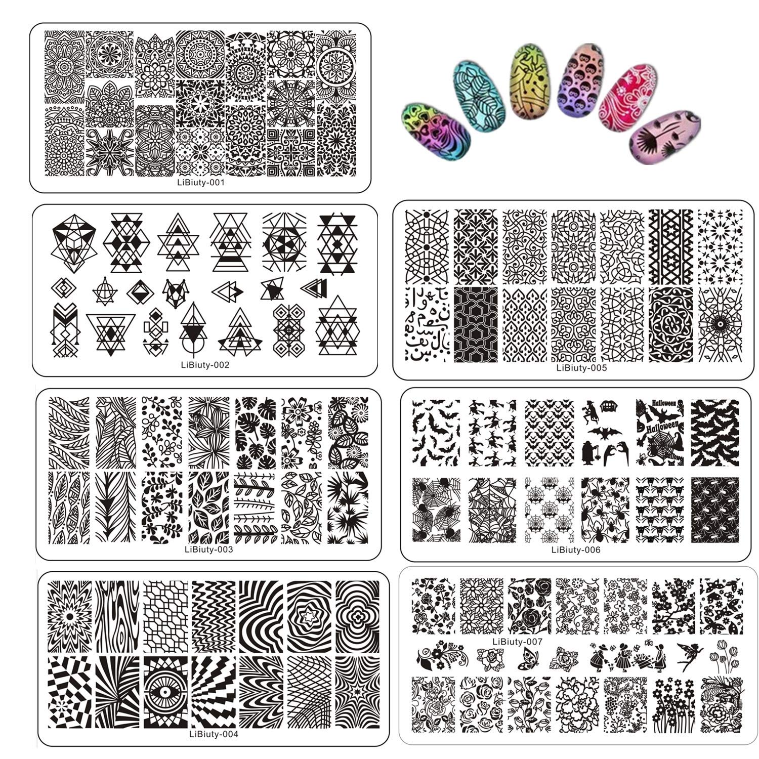 15 plantillas de arte de uñas, placa de estampación, geometría, encaje, flor, animal, fruta, vacaciones, patrón, placas, bricolaje, juego de arte de