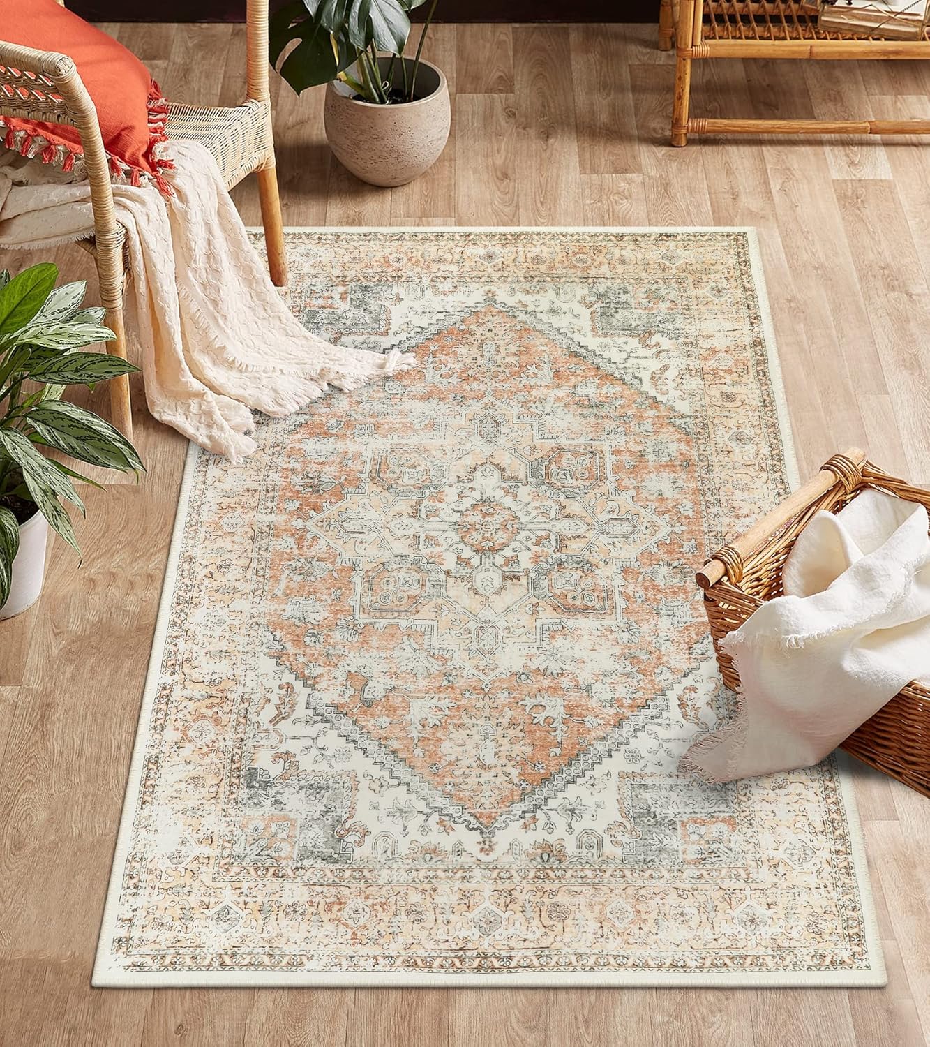 Alfombra lavable de 3 x 5 pies, antideslizante para interiores, para la entrada y la cocina, tapete con estampado floral de pelo bajo, alfombra