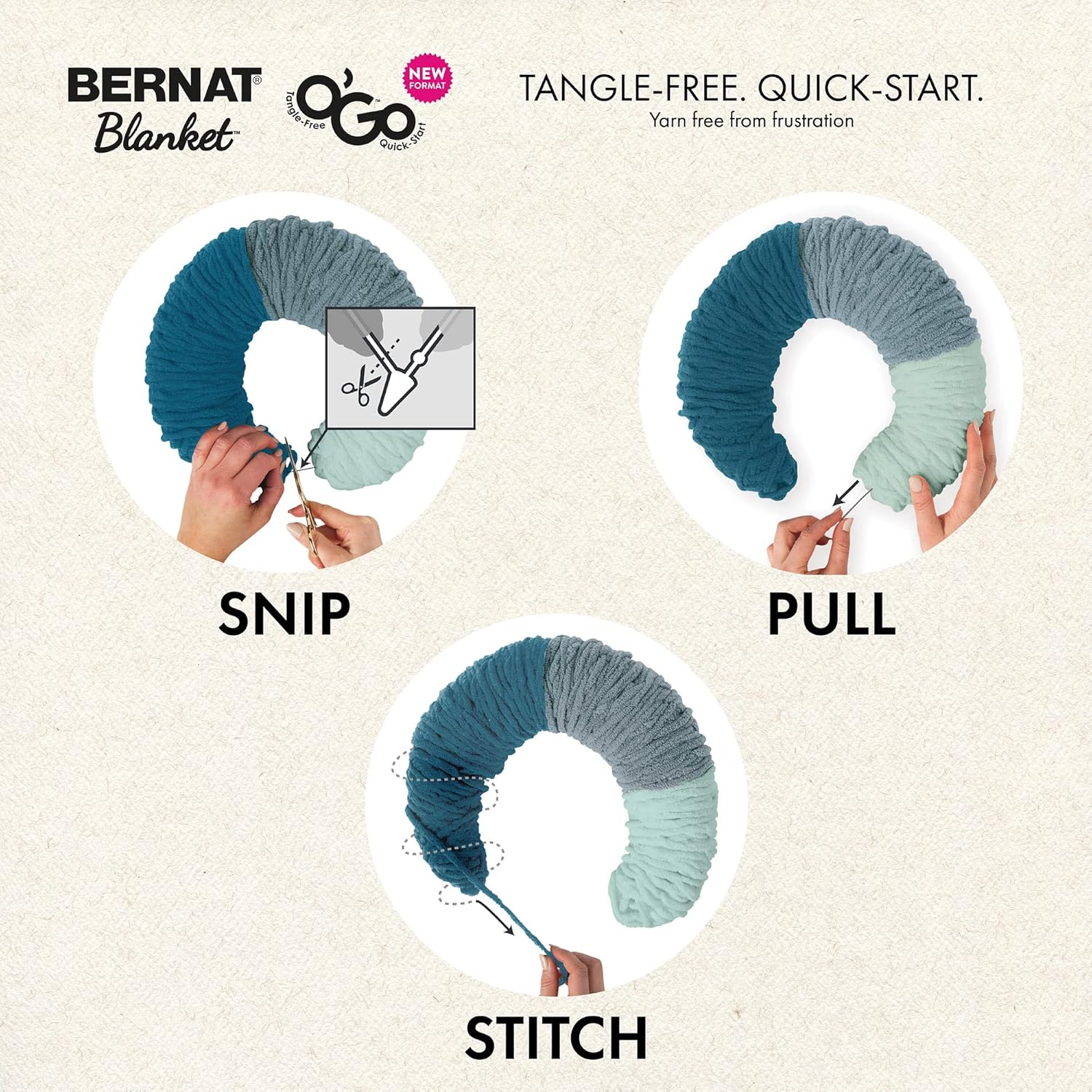 Bernat Blanket O’Go – Ovillo de lana Art Nouveau  Paquete de 2 unidades de 10.5 onzas  Poliéster  6 súper voluminosos  220 yardas  Tejidoganchillo