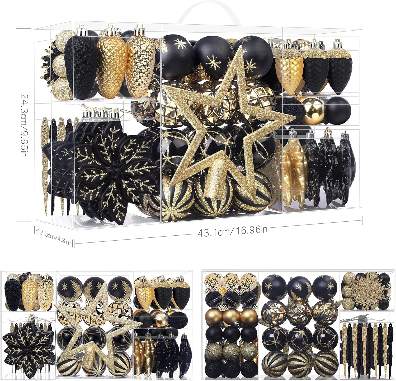 SHareconn Juego de 106 bolas de Navidad, bolas decorativas de plástico inastillables para decoración de árbol de Navidad, decoración de vacaciones,