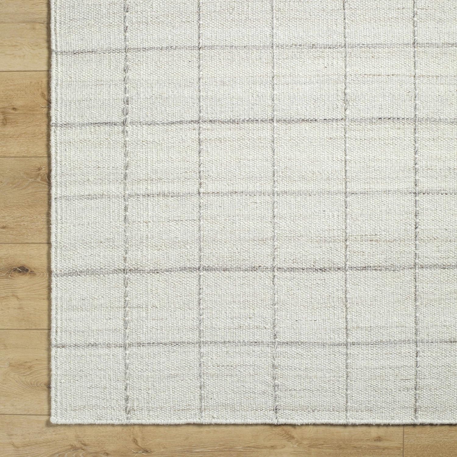 Hauteloom Nissa – Alfombra de lana para sala de estar, dormitorio, cuadrados, geométricos, cuadrados, color gris, 5 x 7 pies 6 pulgadas