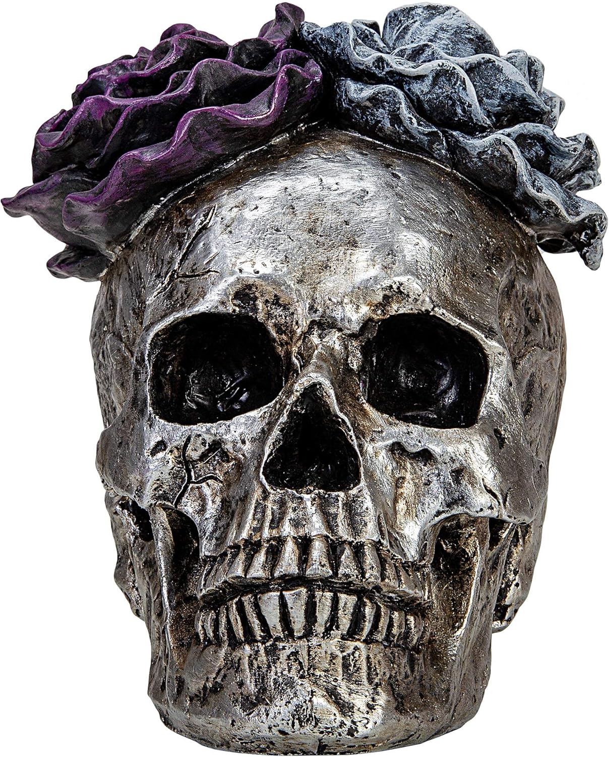 Estatuas de calavera de Halloween, decoración del hogar, día de muertos, morado, gris, rosa, plata, calavera de resina, decoración de calavera de