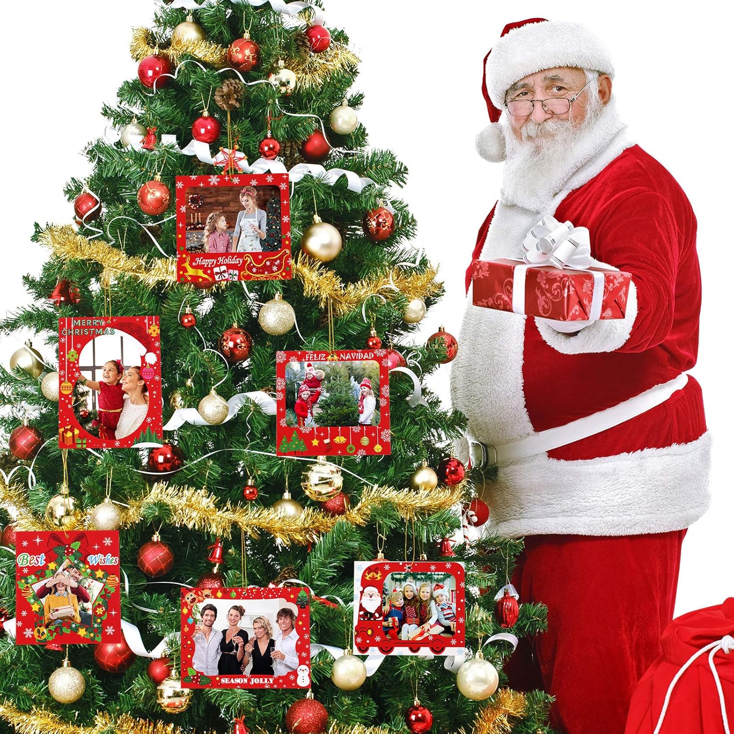Zonon 30 marcos de fotos de Navidad, marcos de fotos familiares, adornos colgantes para árbol de Navidad, fiesta de Año Nuevo, mejores deseos,