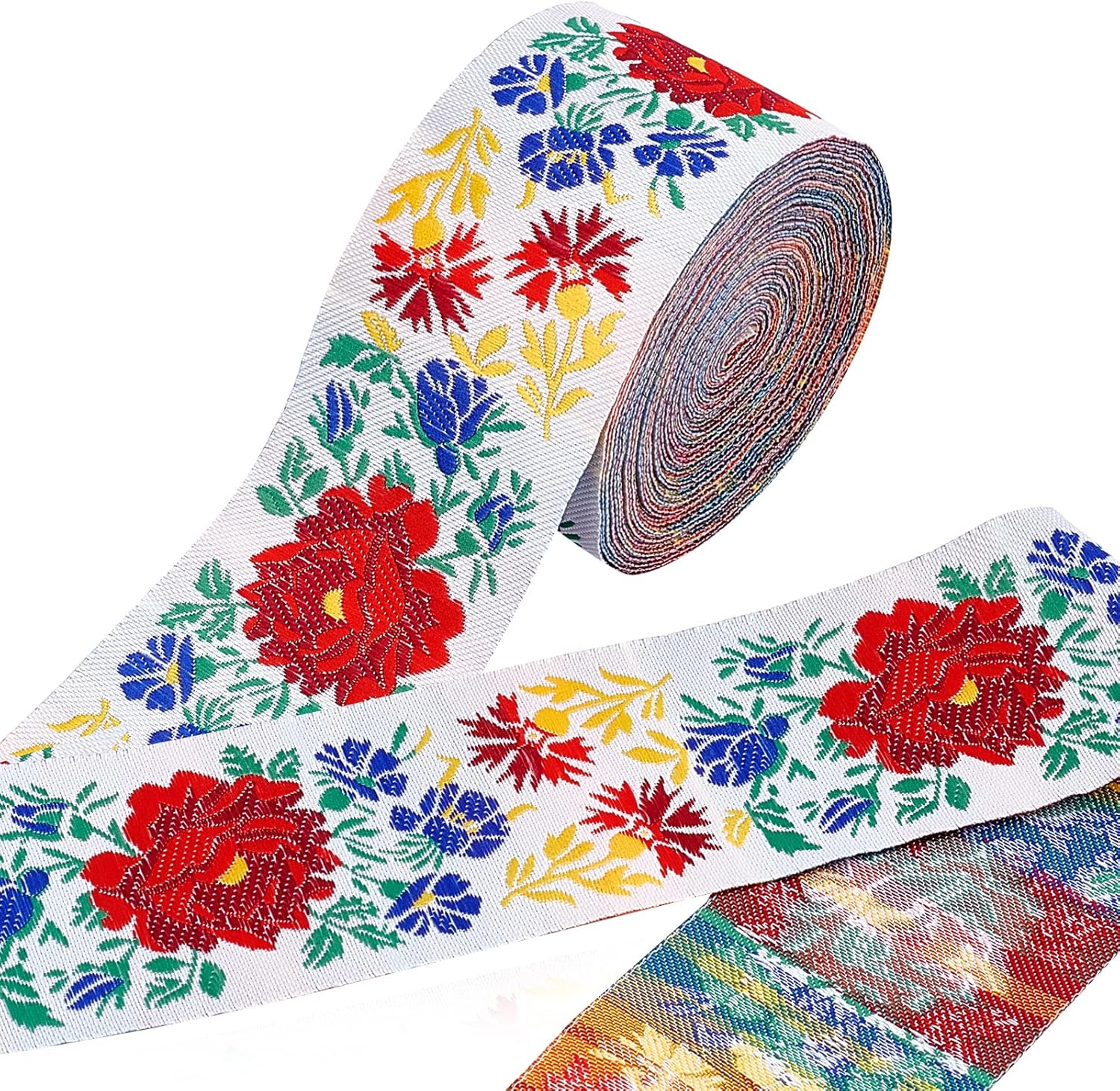 PH PandaHall Cinta de jacquard de 2 pulgadas, 10 yardas de tela vintage con ribete floral con flecos, cinta mexicana bordada para ropa bohemia,