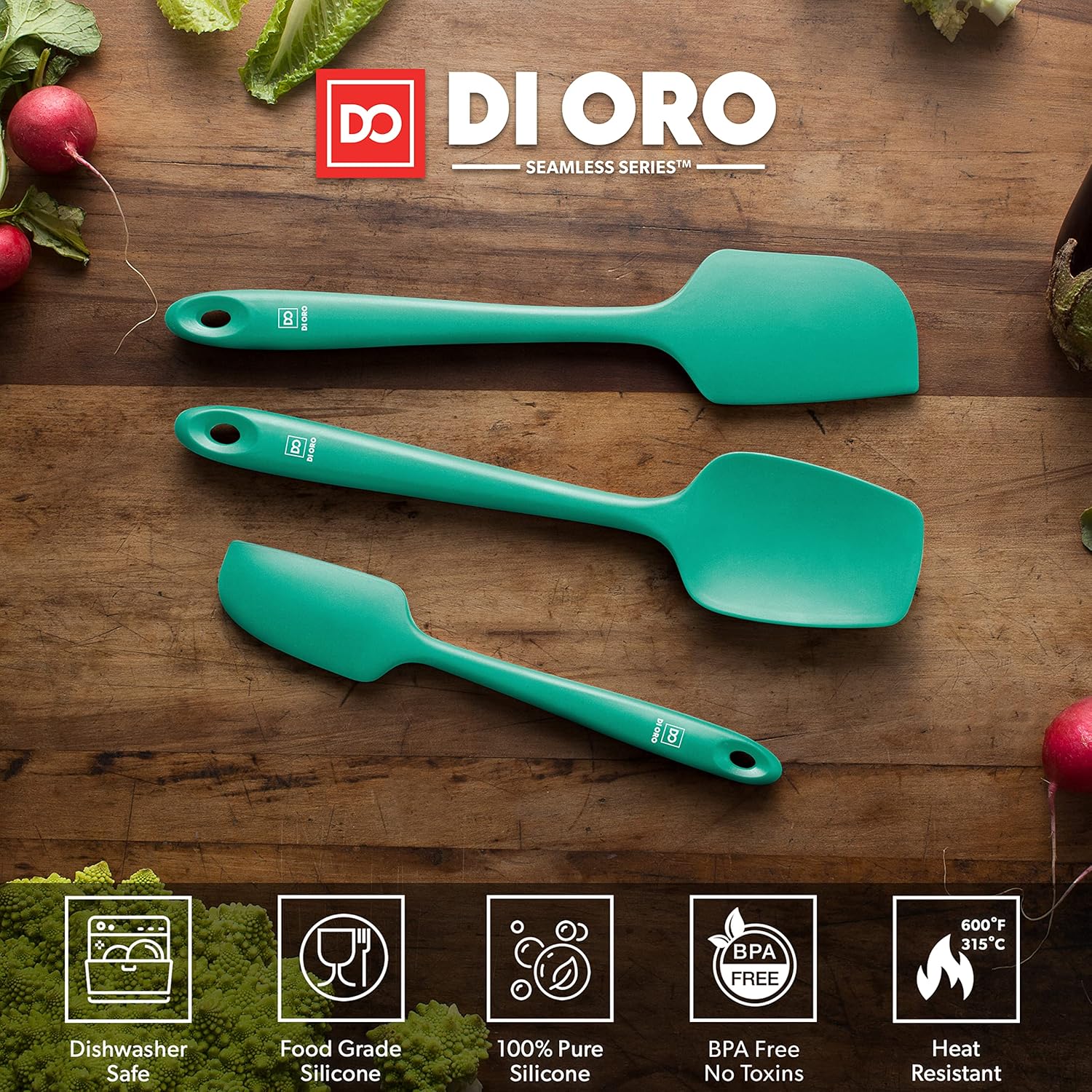 DI ORO Juego de espátulas de silicona  Espátulas de cocina de goma para hornear, cocinar y mezclar  Resistente al calor a 600 F y libre de BPA
