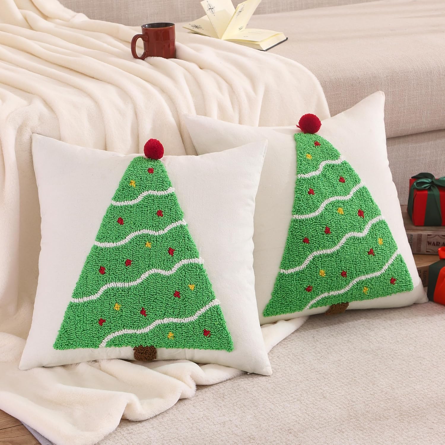 Juego de 2 fundas de almohada de Navidad de 18 x 18 pulgadas, color verde, decoración de fiesta de Navidad, fundas de cojín suaves para sofá, cama,