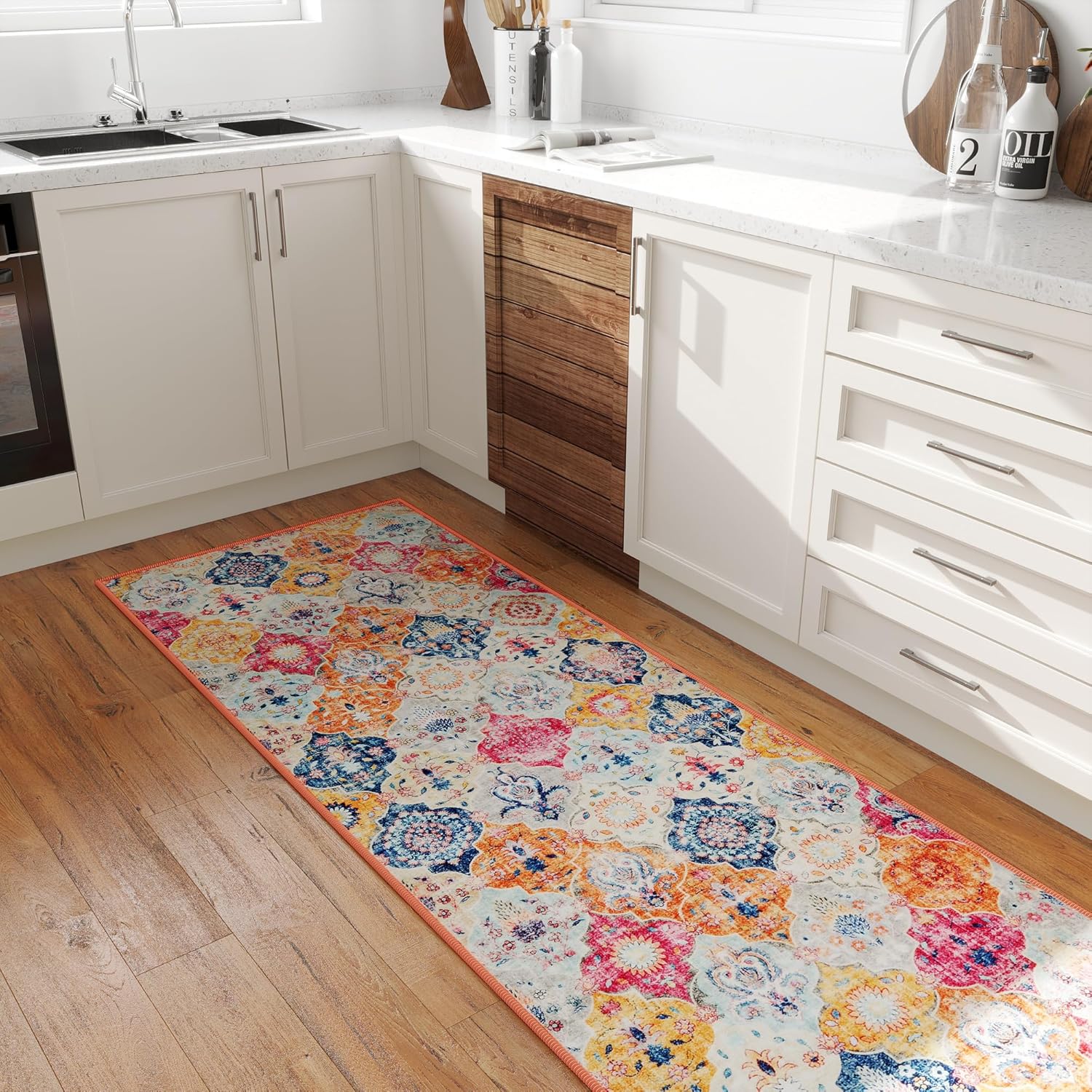 Alfombra de pasillo de 2 x 6 pies, lavable, antideslizante, para interiores, alfombra envejecida para cocina, entrada, dormitorio, sala de estar,