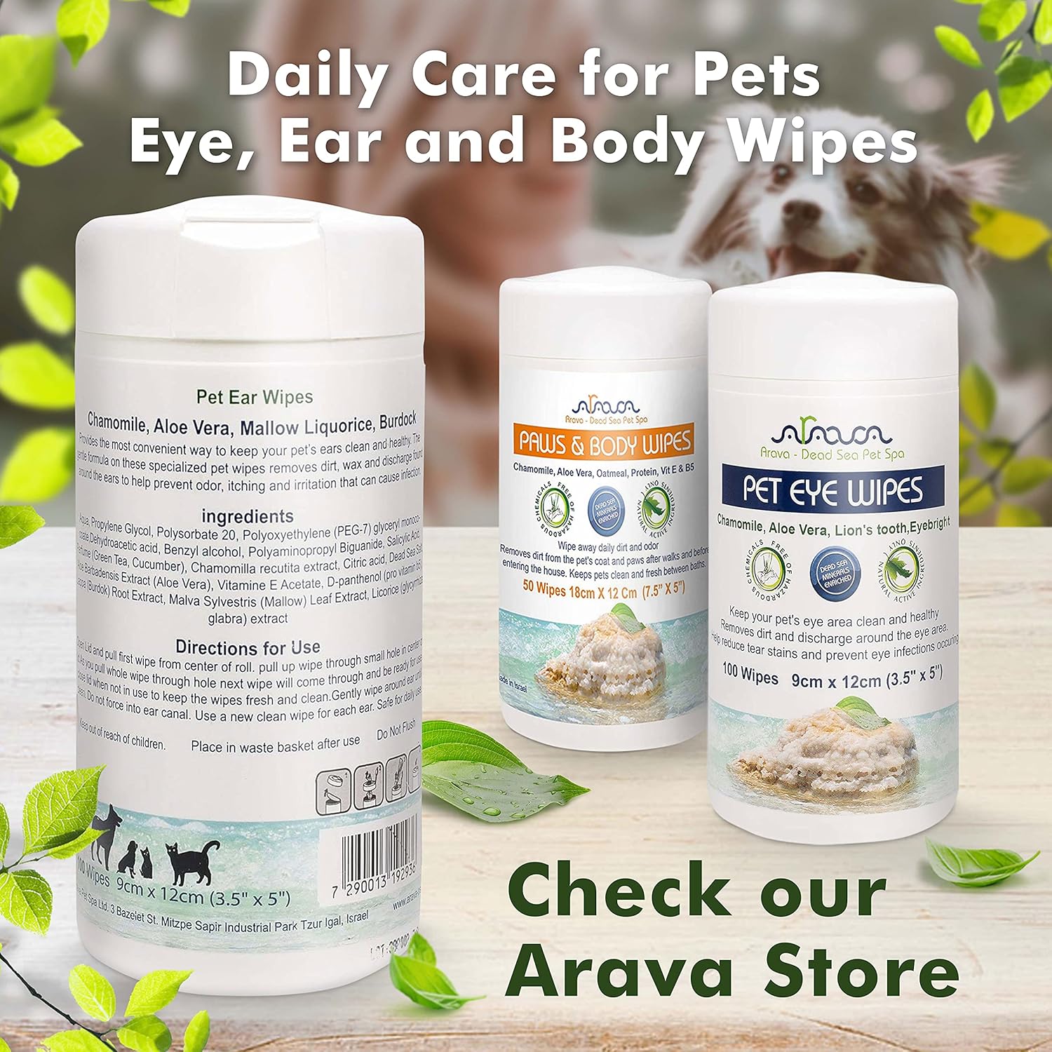 Arava – Toallitas limpiadoras de oídos para perros, gatos, cachorros, gatitos, 100 unidades, desodorante de limpieza medicinal natural, elimina la