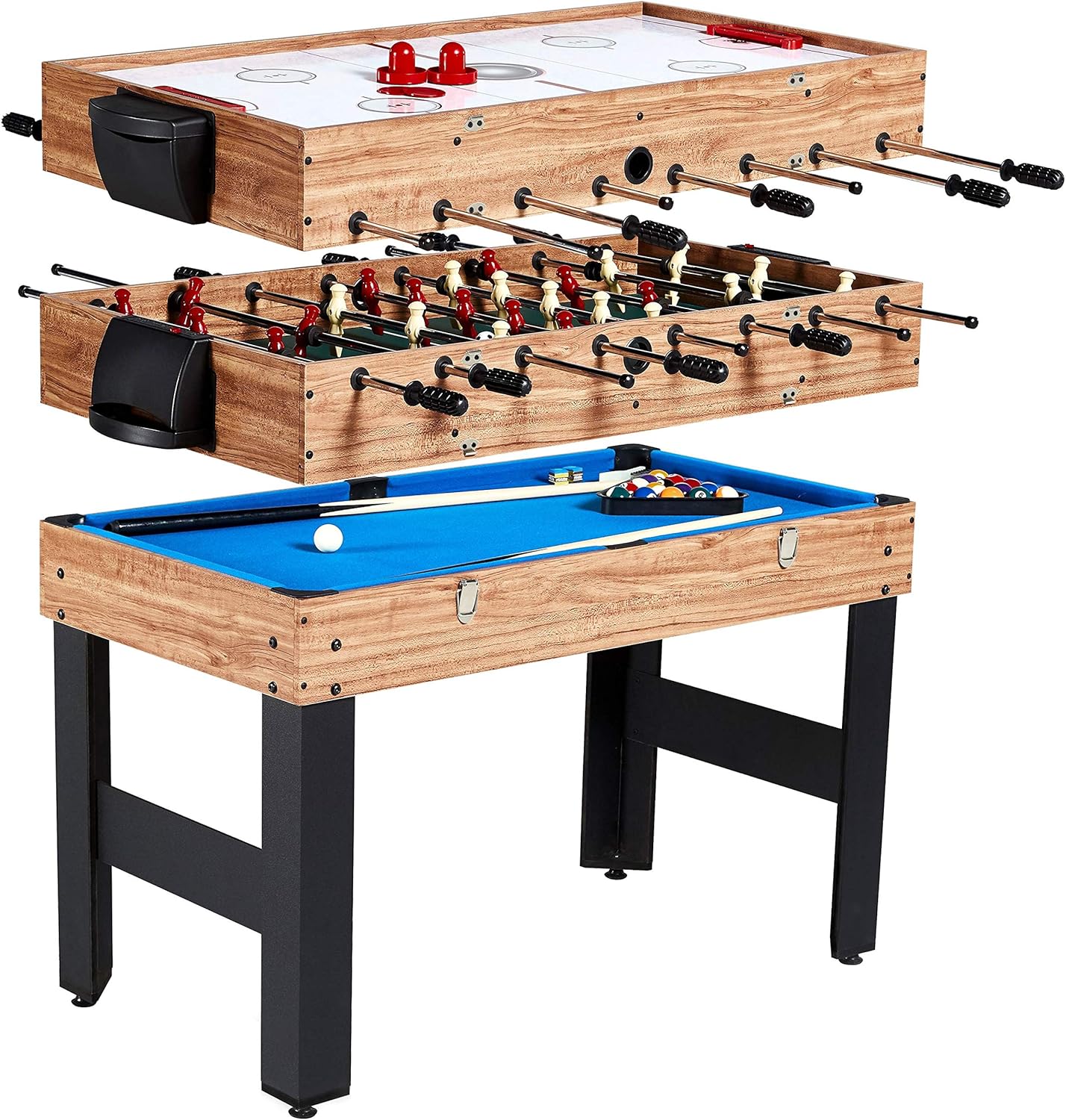 Mesa de juego combinada 3 en 1 de 48 pulgadas, 3 juegos con billar, hockey y futbolín, accesorios incluidos