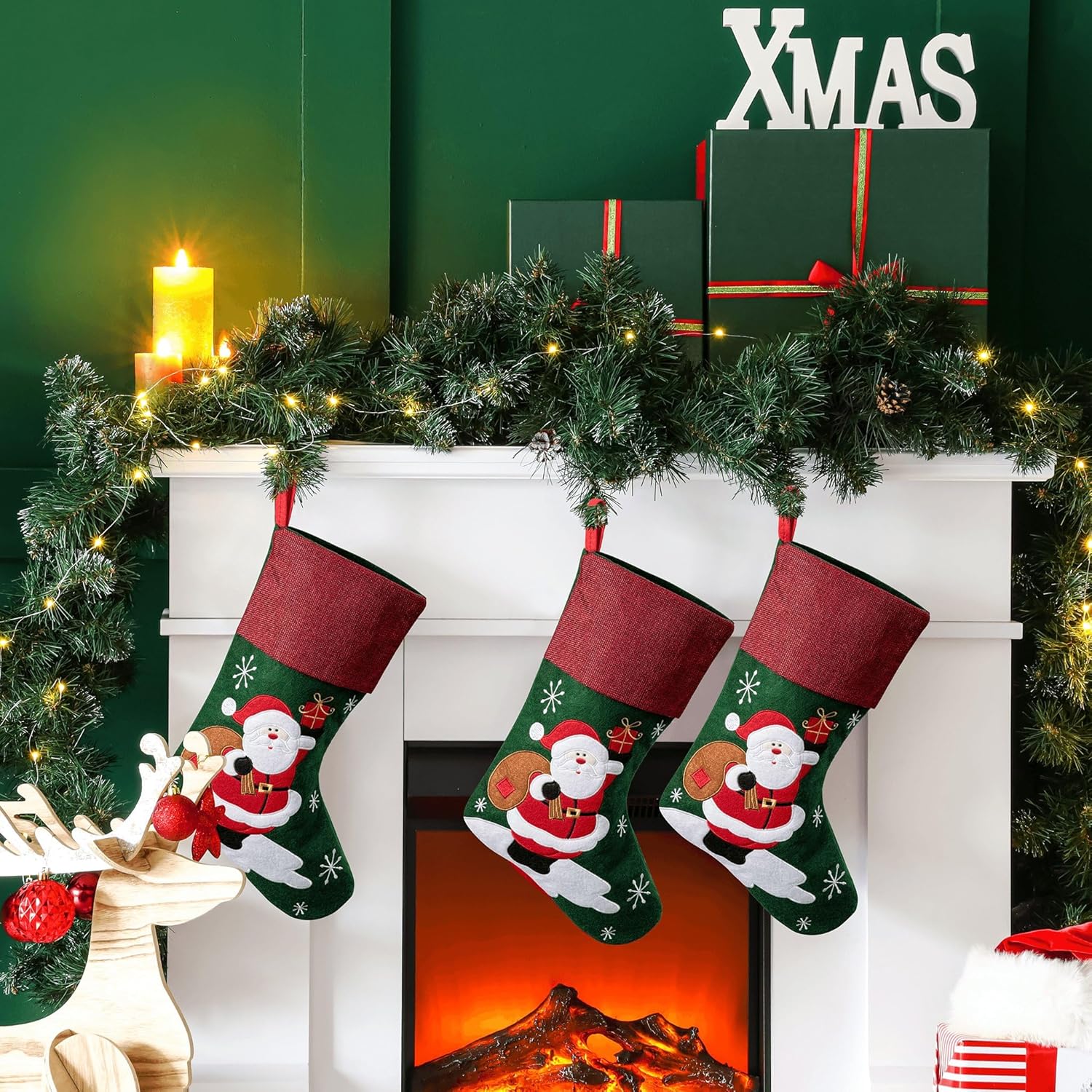 Medias de Navidad personalizadas con nombres para decoración de Navidad, adornos de Papá Noel