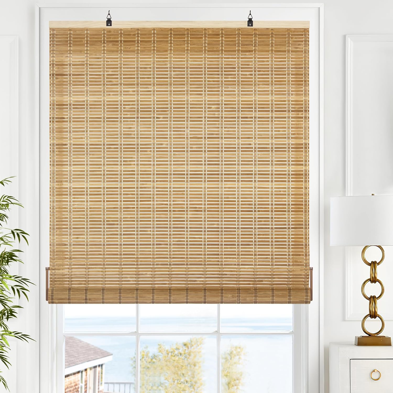 LazBlinds Persianas de bambú sin cordón, persianas enrollables de bambú para ventanas, cortinas colgantes con filtro de luz, persianas de bambú para