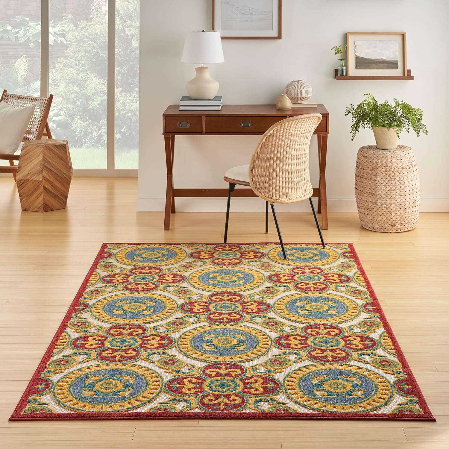 Nourison Aloha – Alfombra de área para interiores y exteriores, 3 pies 6 pulgadas x 5 pies 6 pulgadas, fácil limpieza, no se desprende, para