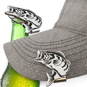 Abrebotellas con clip para sombrero de pez lubino, accesorio para gorra de pescador, perfecto para aventuras de pesca y regalos Abrebotellas con clip para sombrero de pez lubino, accesorio para gorra de pescador, perfecto para aventuras de pesca y regalos
