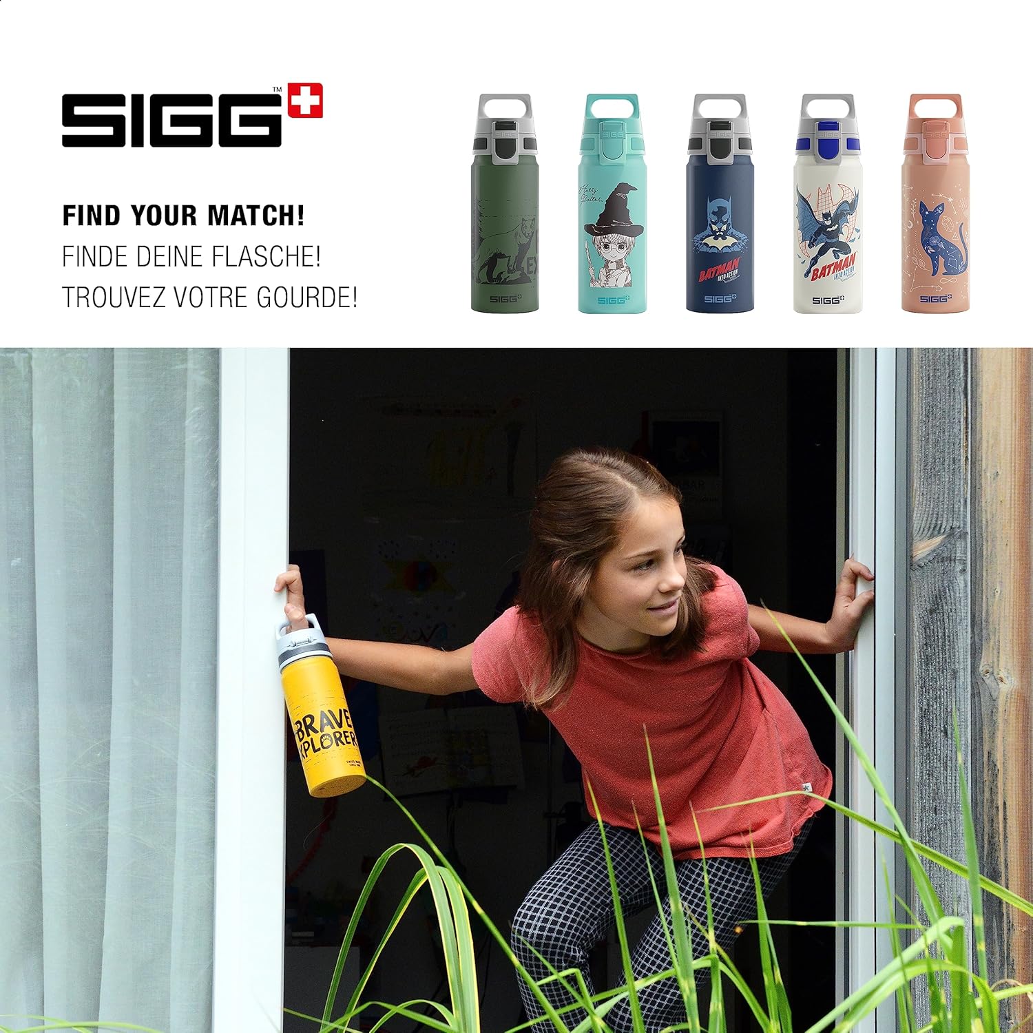 SIGG – Botella de agua para niños – WMB ONE Brave Bear Yellow – A prueba de fugas – Ligera – Sin BPA – Deportes y Bicicleta – 20 Oz