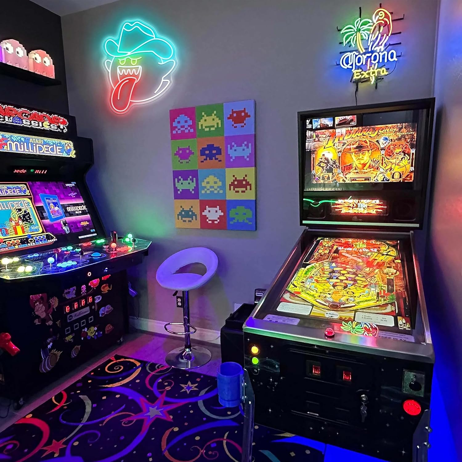Letrero acrílico de neón de Cowboy King Boo para decoración de sala de juegos, 12.48 x 14.96 pulgadas, luces LED de neón regulables para habitación